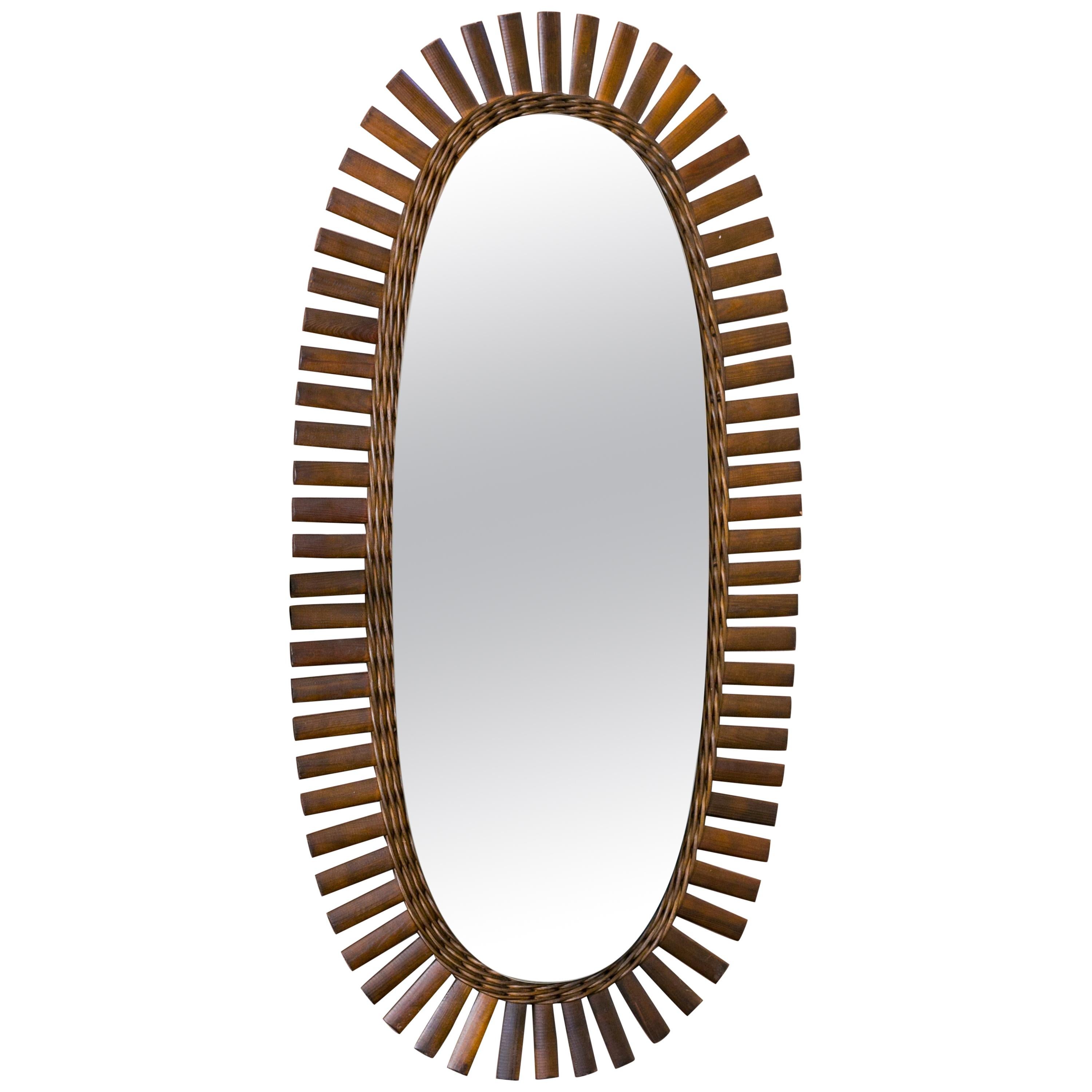 Vintage Oval Rattan Mirror