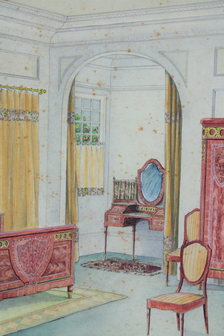 Interior Bedroom Scene Original Watercolor, Ink and ...