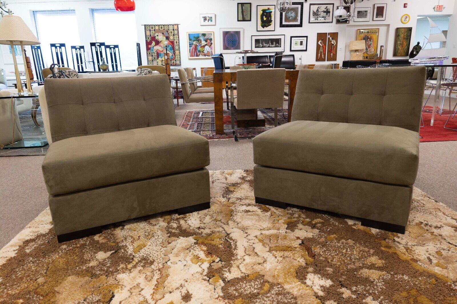 Interior Craft Pair of Suede Taupe Chairs Contemporary Modern In Good Condition For Sale In Keego Harbor, MI