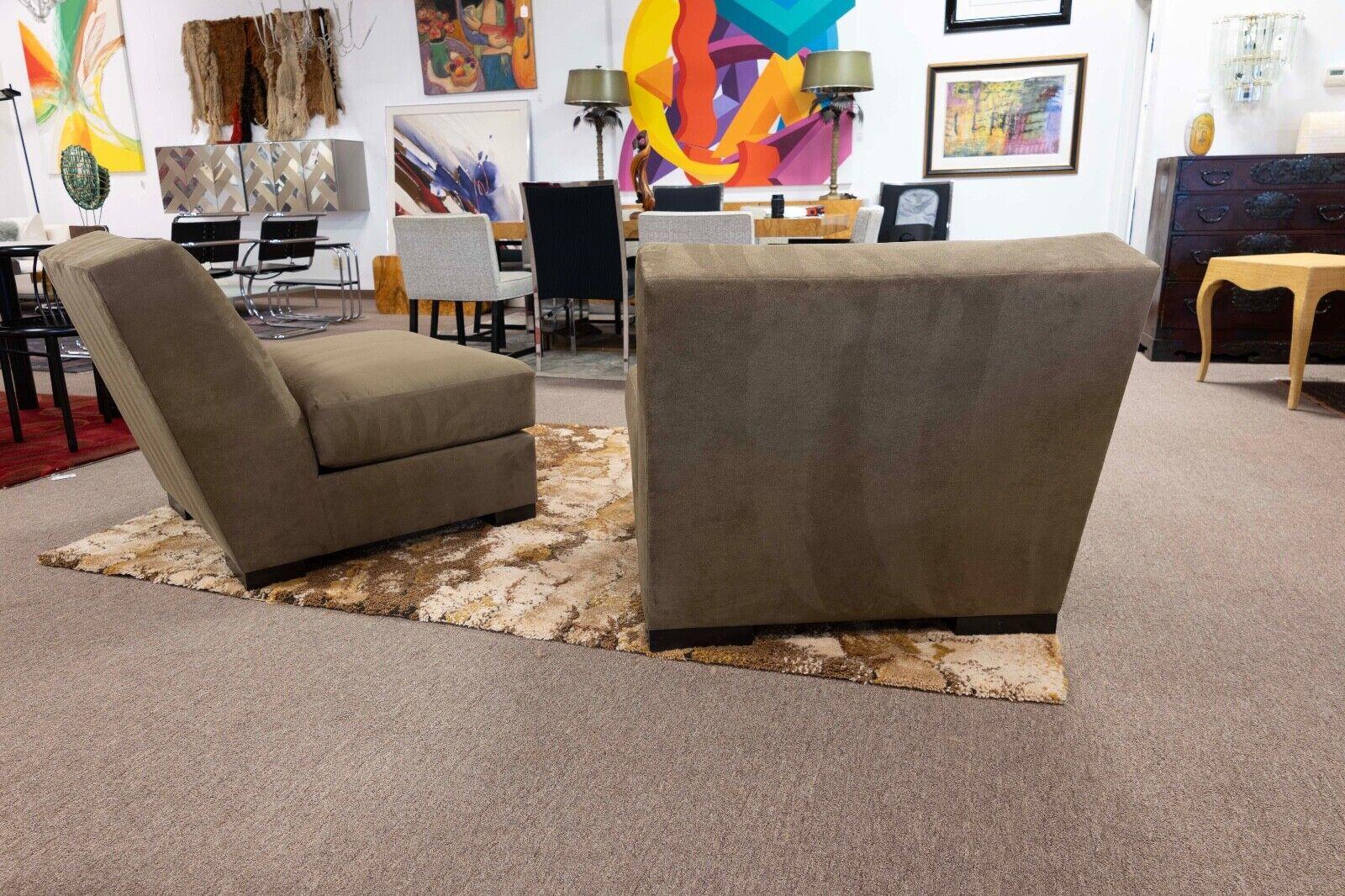 Interior Craft Pair of Suede Taupe Chairs Contemporary Modern For Sale 2