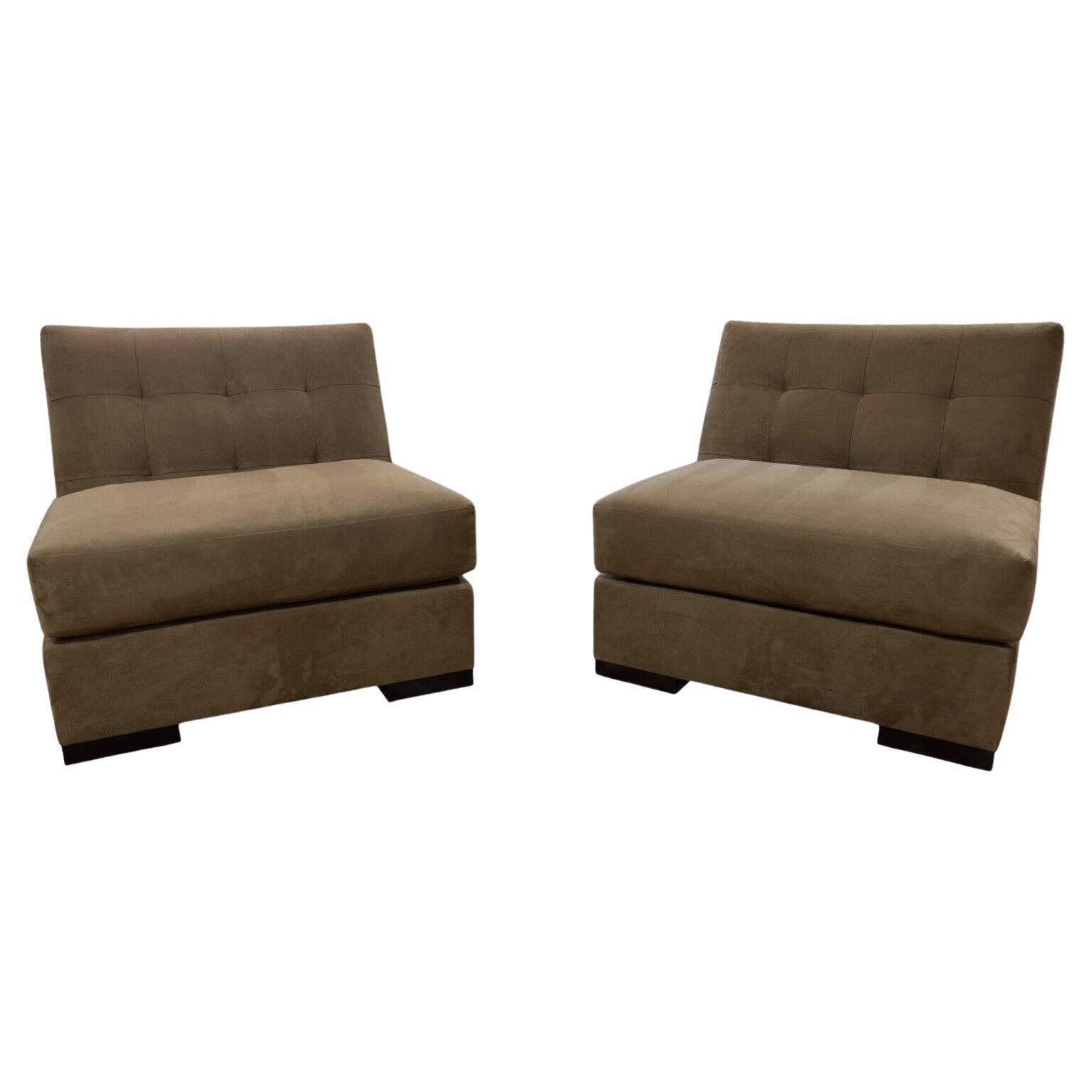 Interior Craft Pair of Suede Taupe Chairs Contemporary Modern For Sale