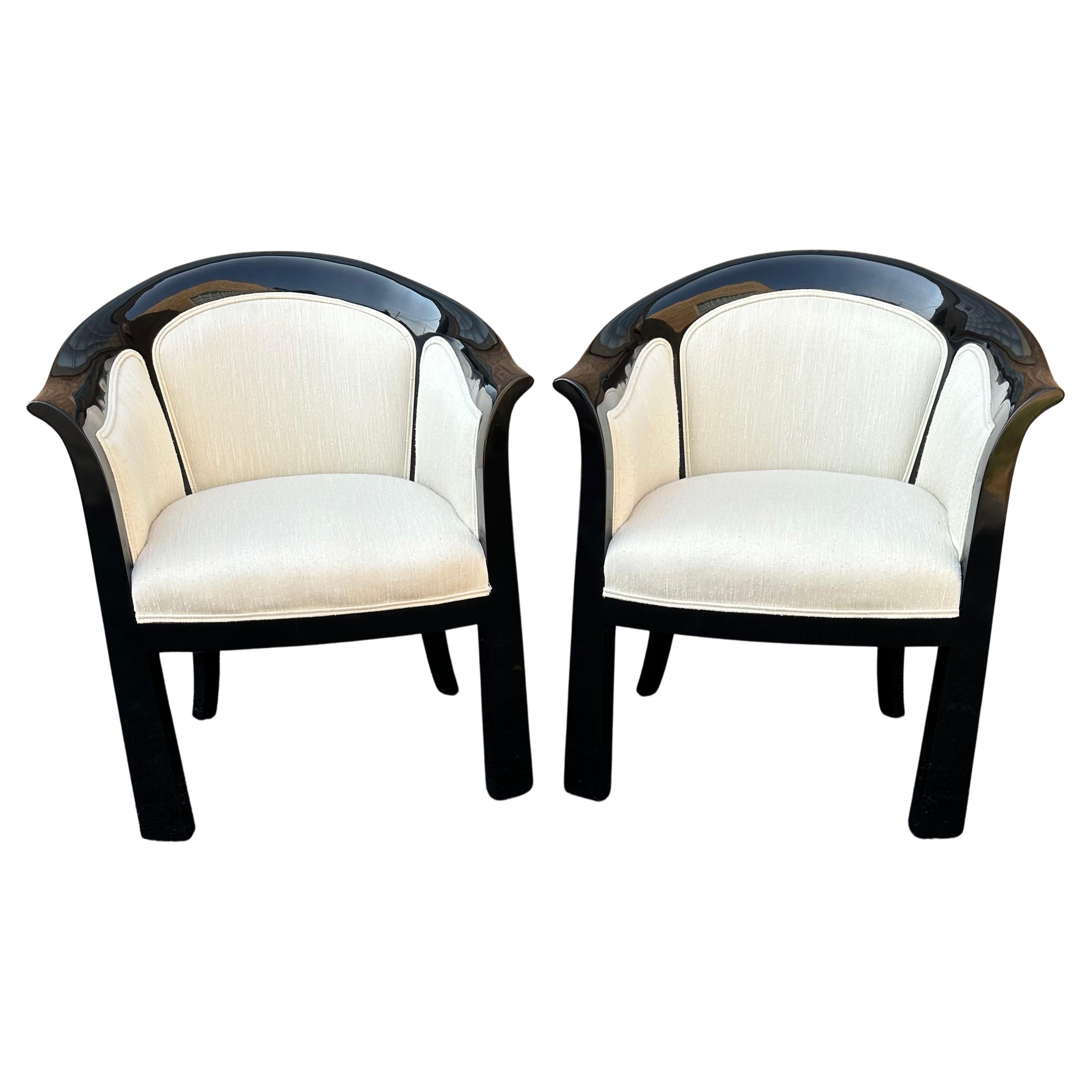 Interior Crafts Black Lacquered Armchairs, a pair