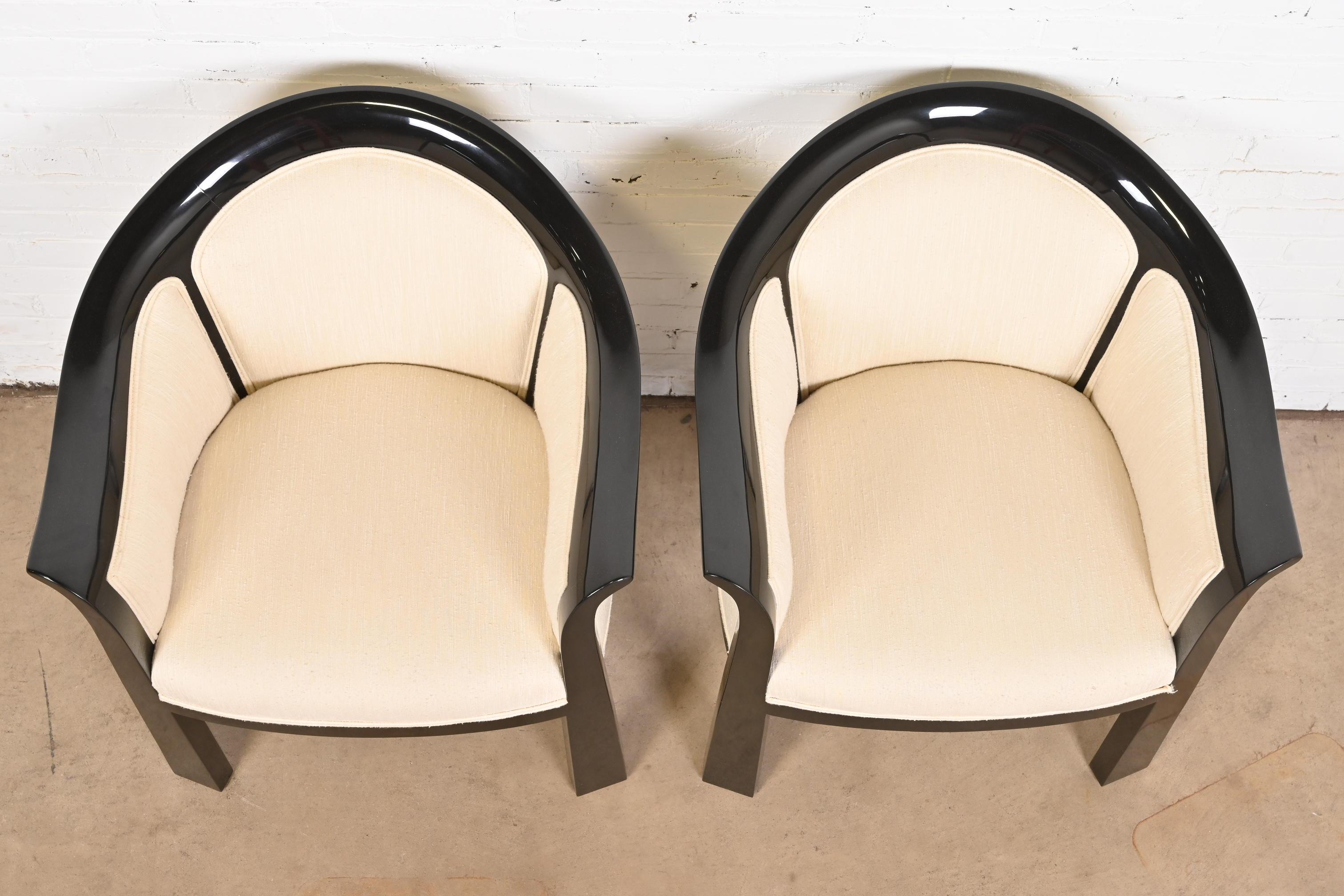 Interior Crafts Modern Art Deco Black Lacquered Tub Chairs, Pair 4
