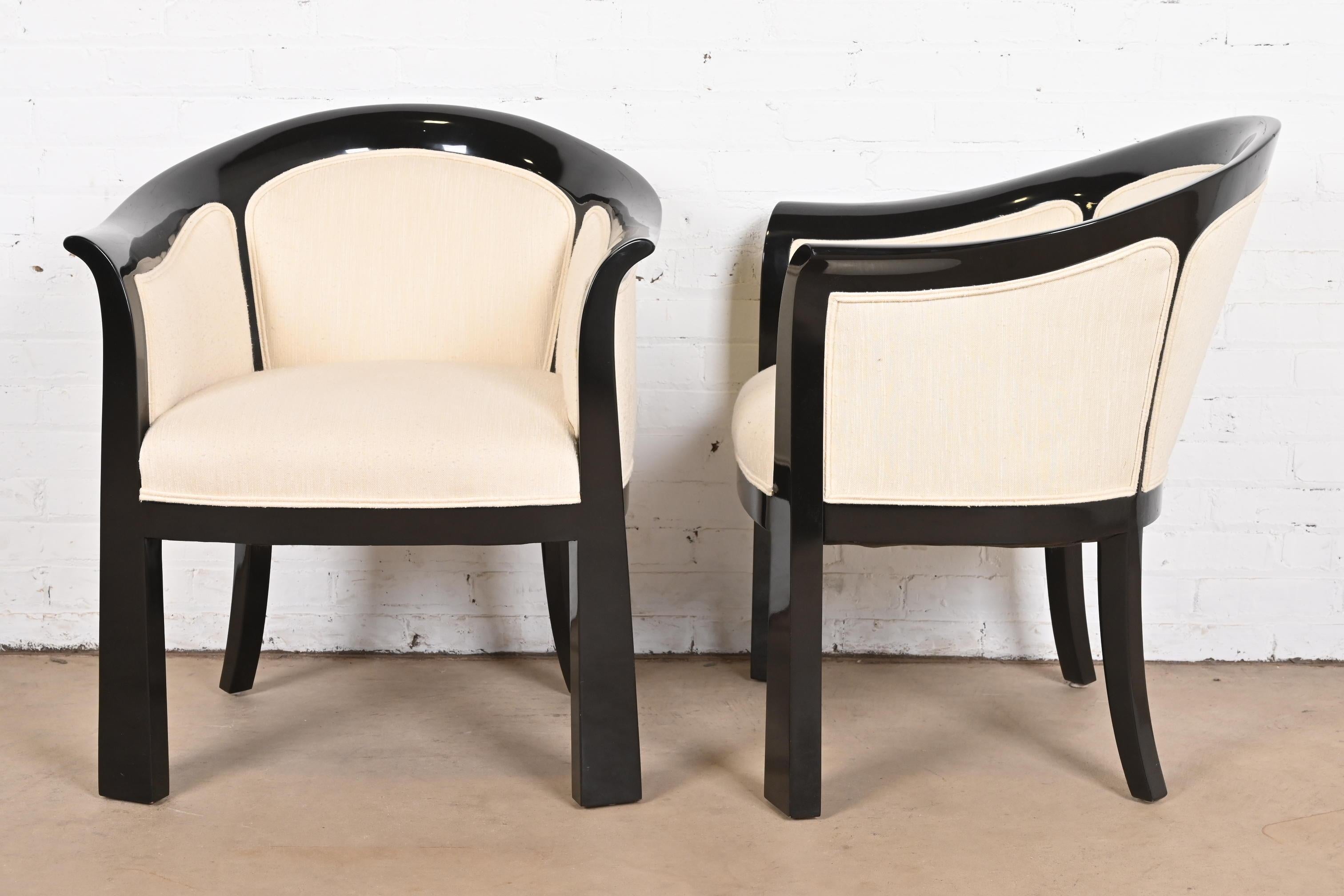 Interior Crafts Modern Art Deco Black Lacquered Tub Chairs, Pair 5