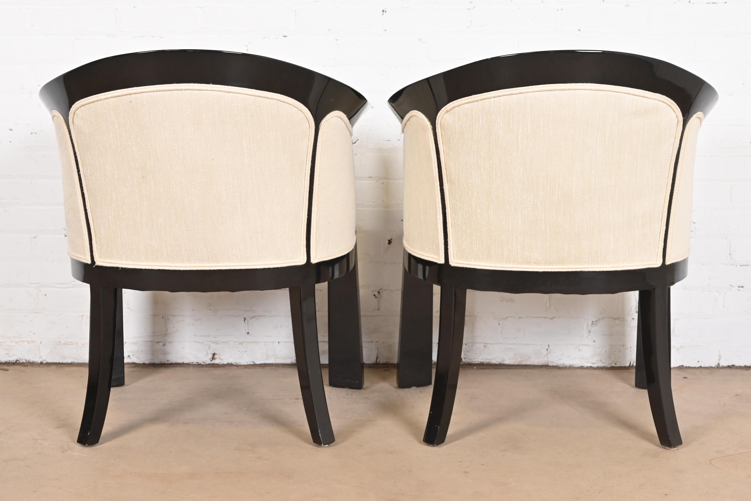 Interior Crafts Modern Art Deco Black Lacquered Tub Chairs, Pair 6