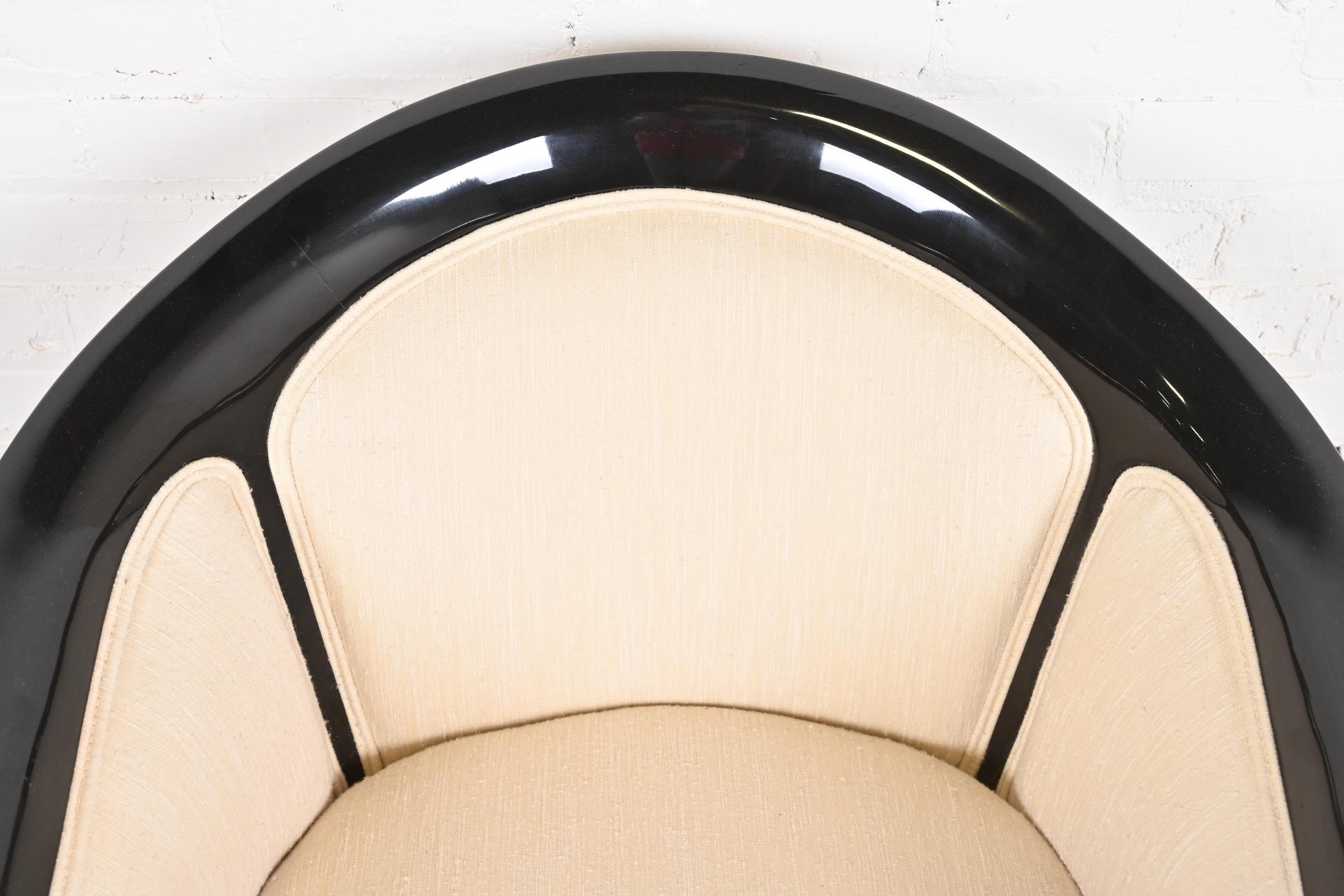 Interior Crafts Modern Art Deco Black Lacquered Tub Chairs, Pair 7