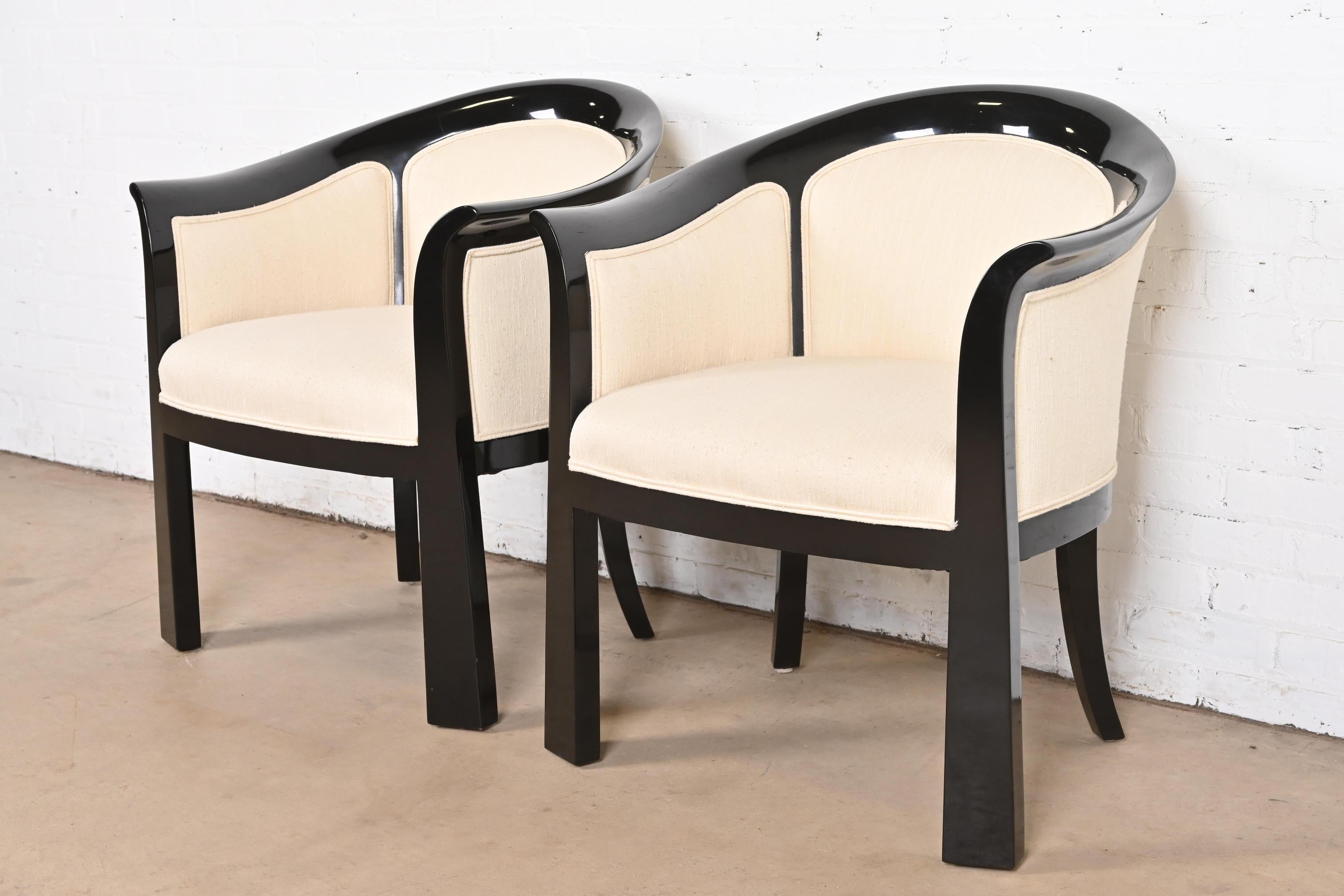 Interior Crafts Modern Art Deco Black Lacquered Tub Chairs, Pair 1