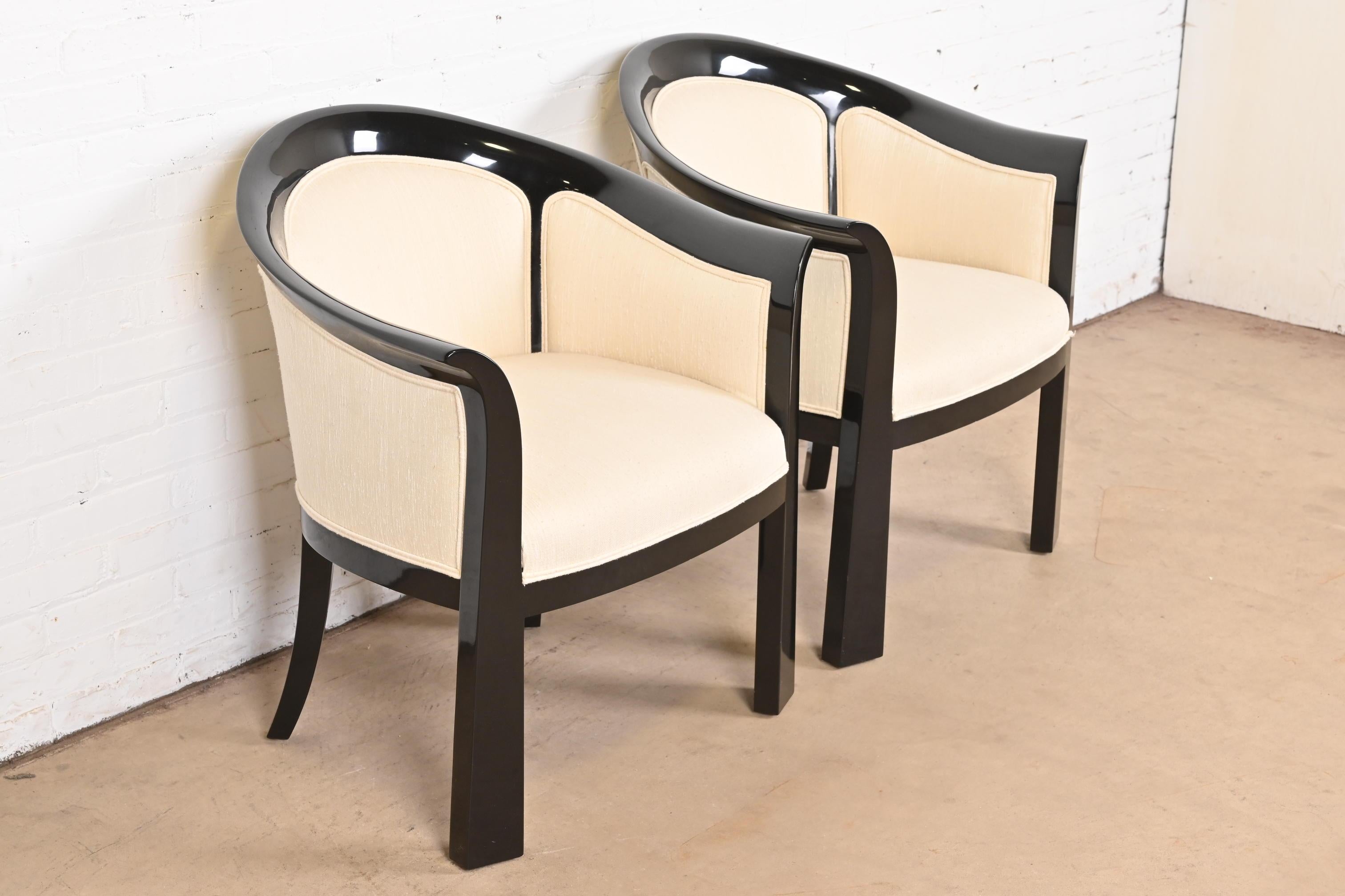 Interior Crafts Modern Art Deco Black Lacquered Tub Chairs, Pair 2