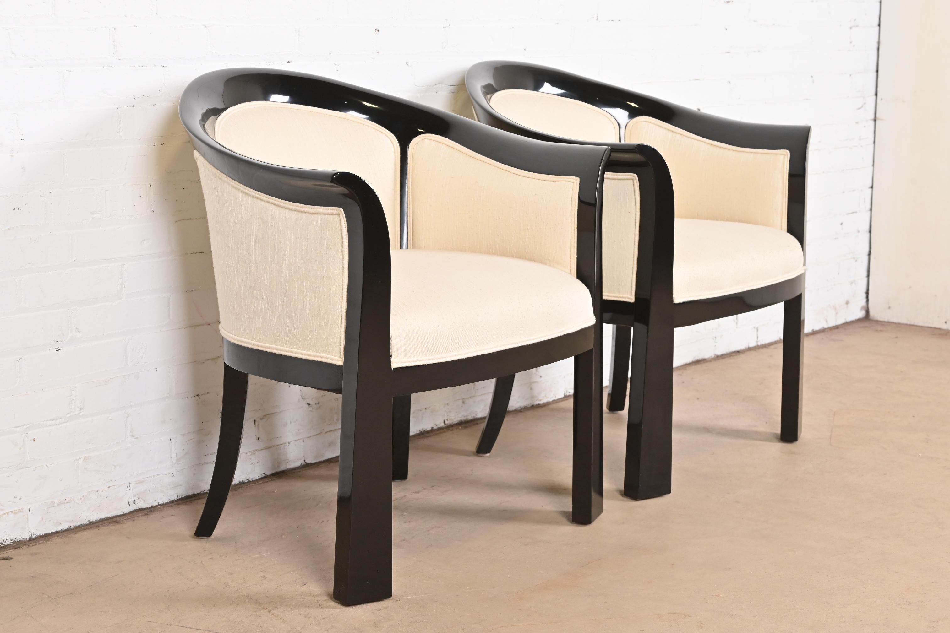 Interior Crafts Modern Art Deco Black Lacquered Tub Chairs, Pair 3