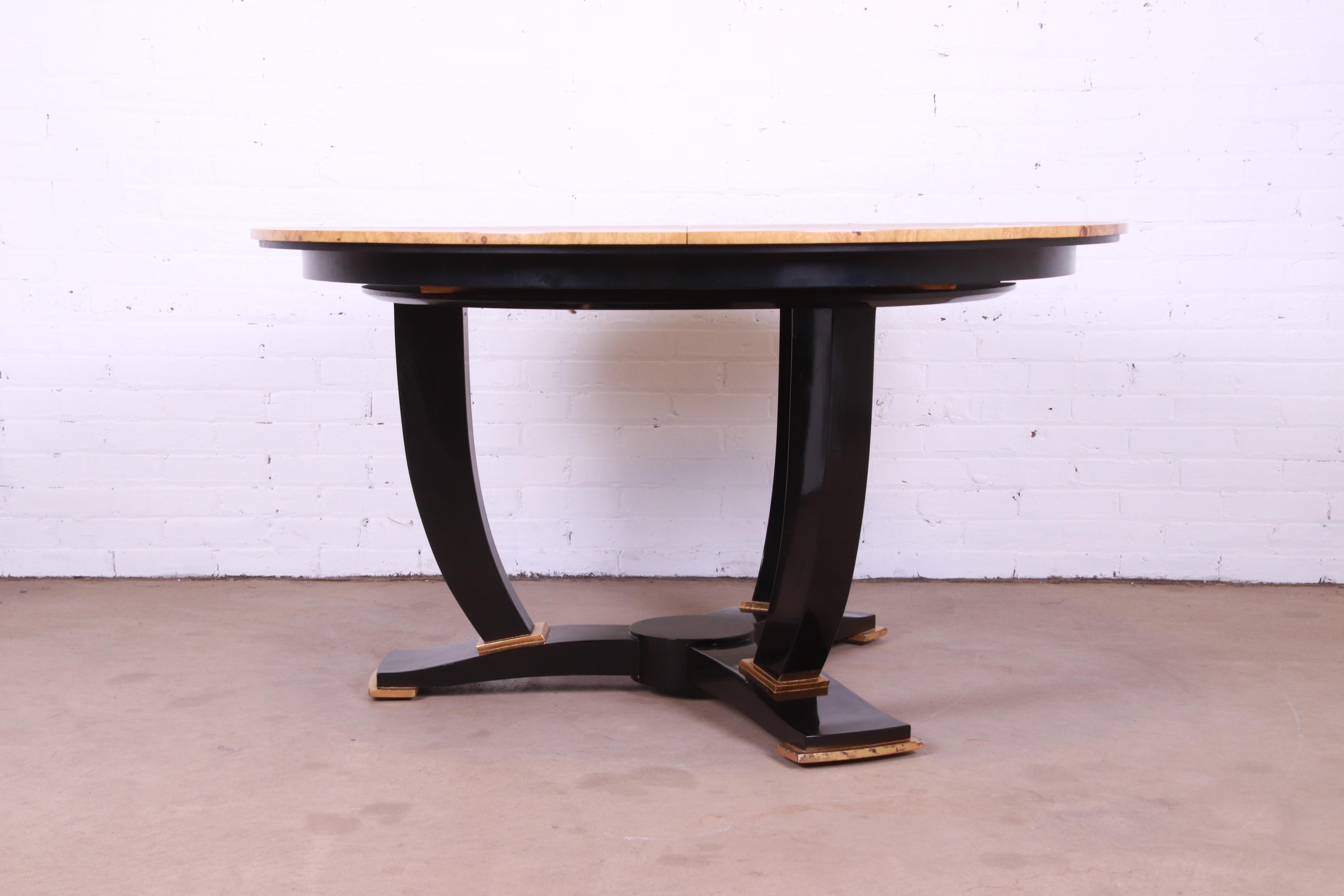 Interior Crafts Modern Art Deco Burl Wood and Black Lacquer Dining Table 1