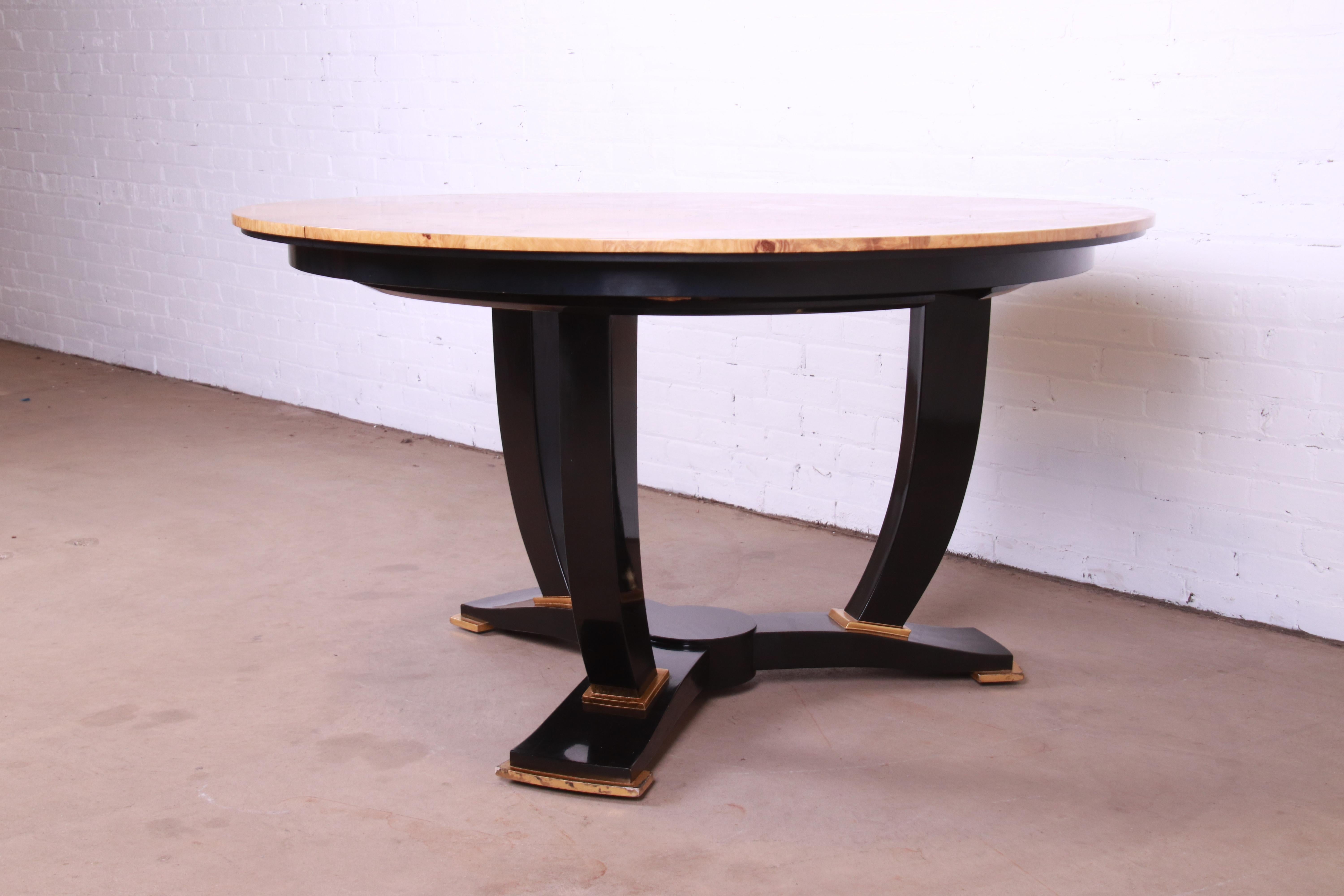 Interior Crafts Modern Art Deco Burl Wood and Black Lacquer Dining Table 3