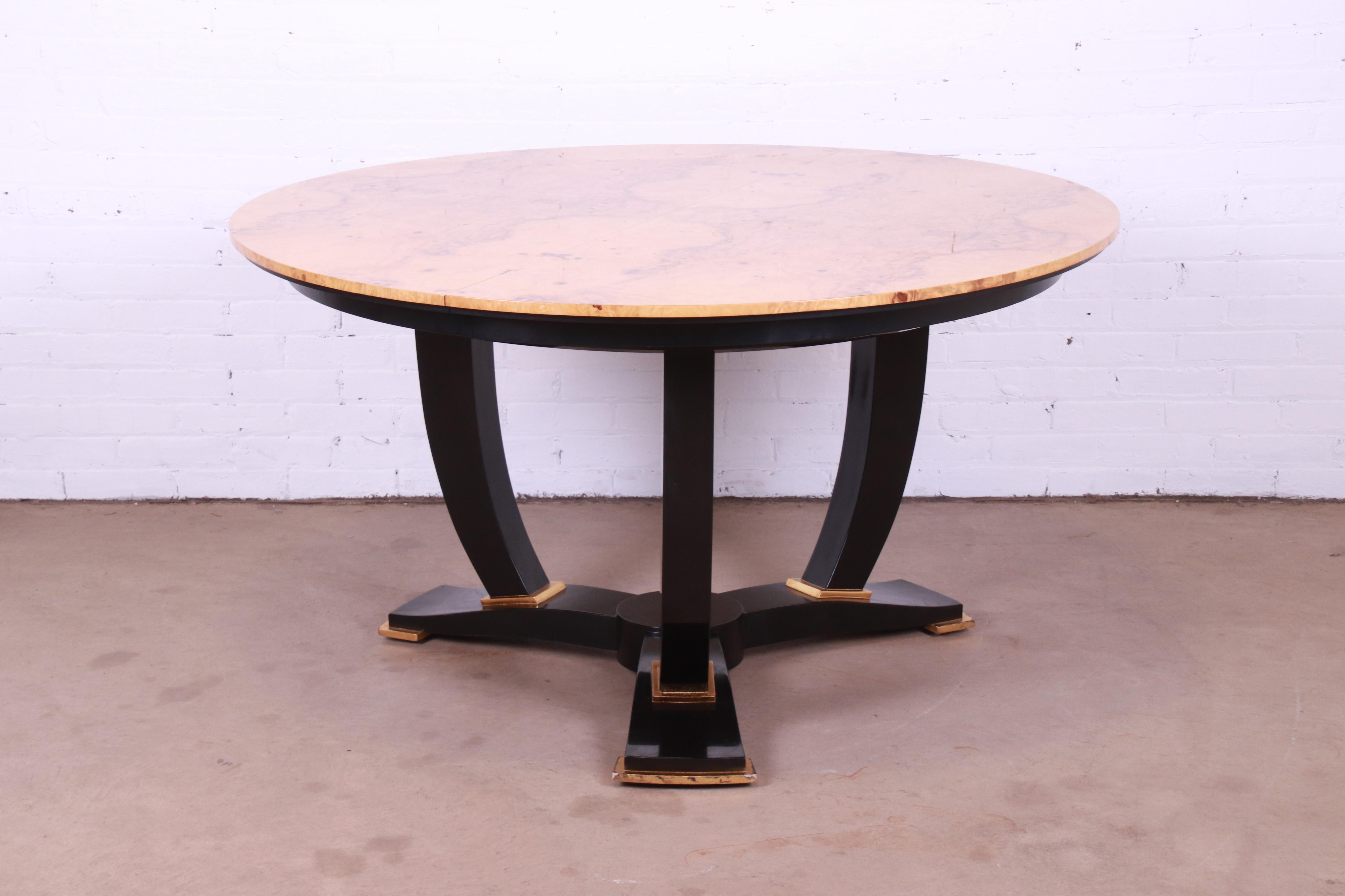 Interior Crafts Modern Art Deco Burl Wood and Black Lacquer Dining Table 8