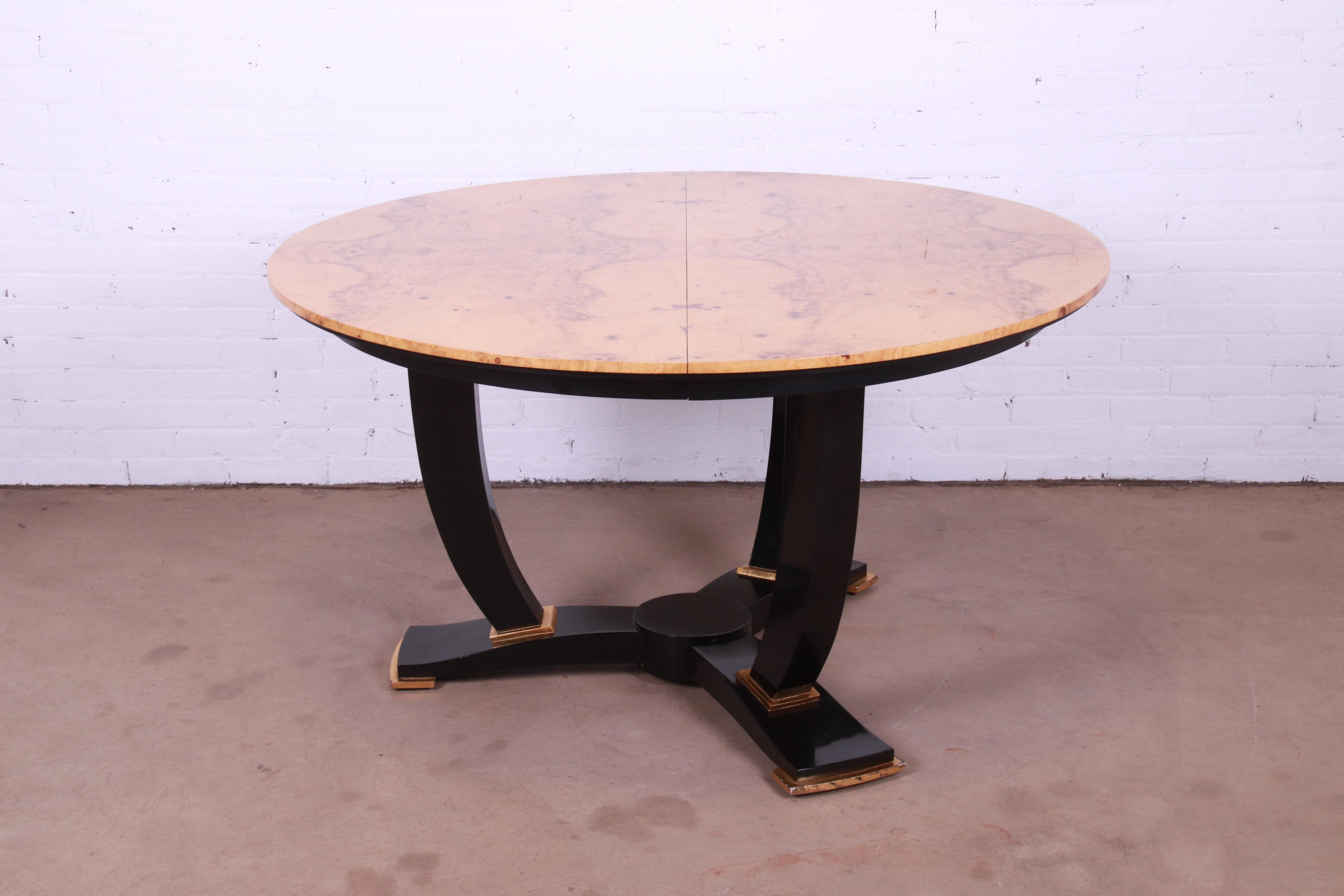 Giltwood Interior Crafts Modern Art Deco Burl Wood and Black Lacquer Dining Table