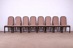 Interior Crafts Modern Black Lacquered and Upholstered High Back Dining Chairs