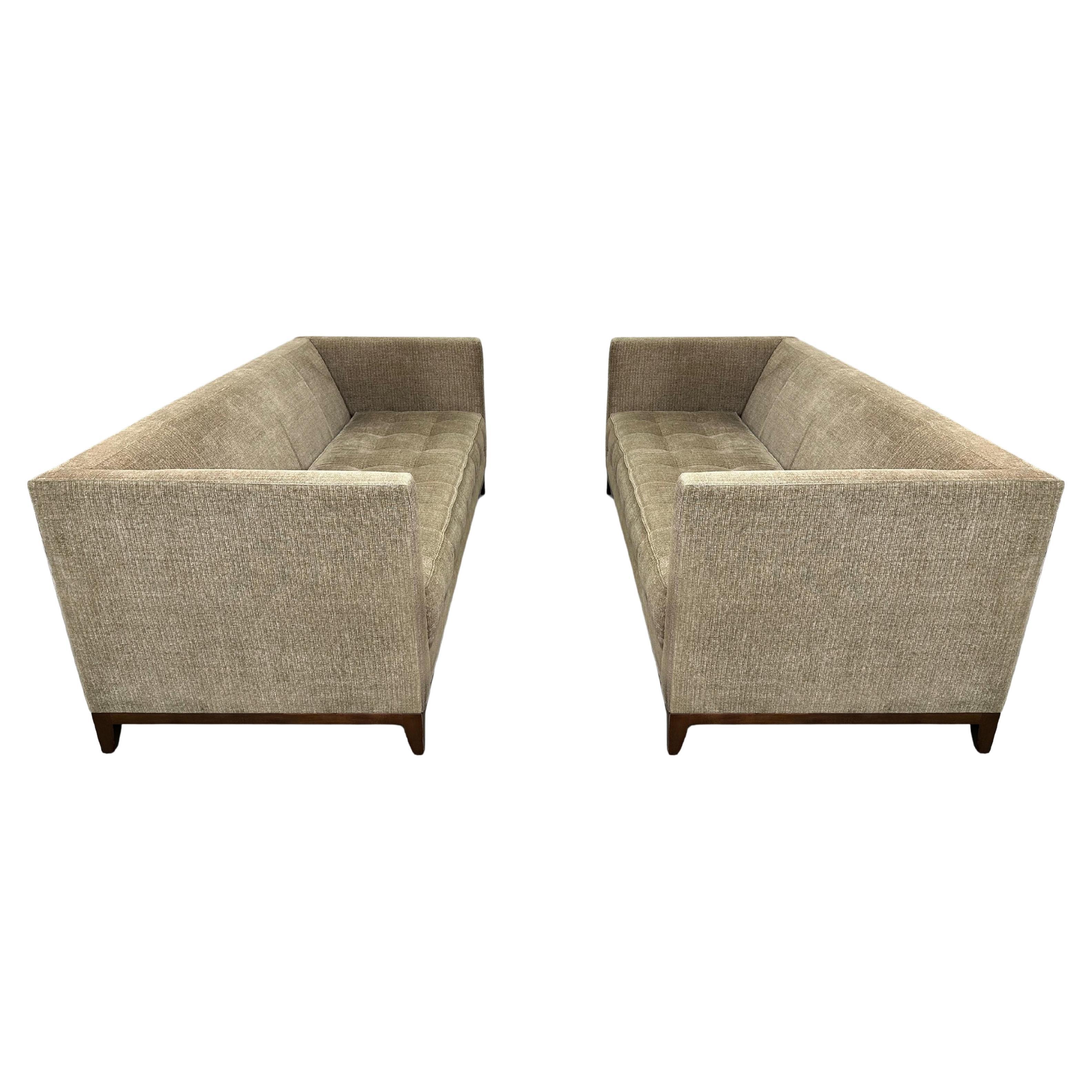 Interior Crafts Modern Sofas in Olive Gold, Pair For Sale