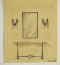 Interior Design Project on Tracing Paper by Gilbert Poillerat