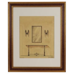 Vintage Interior Design Project on Tracing Paper by Gilbert Poillerat