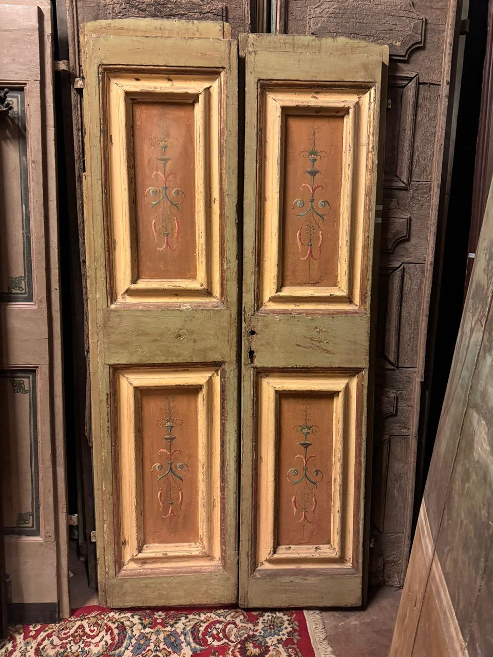 Italian Interior door in lacquered wood with two doors and painted panels, Italy For Sale