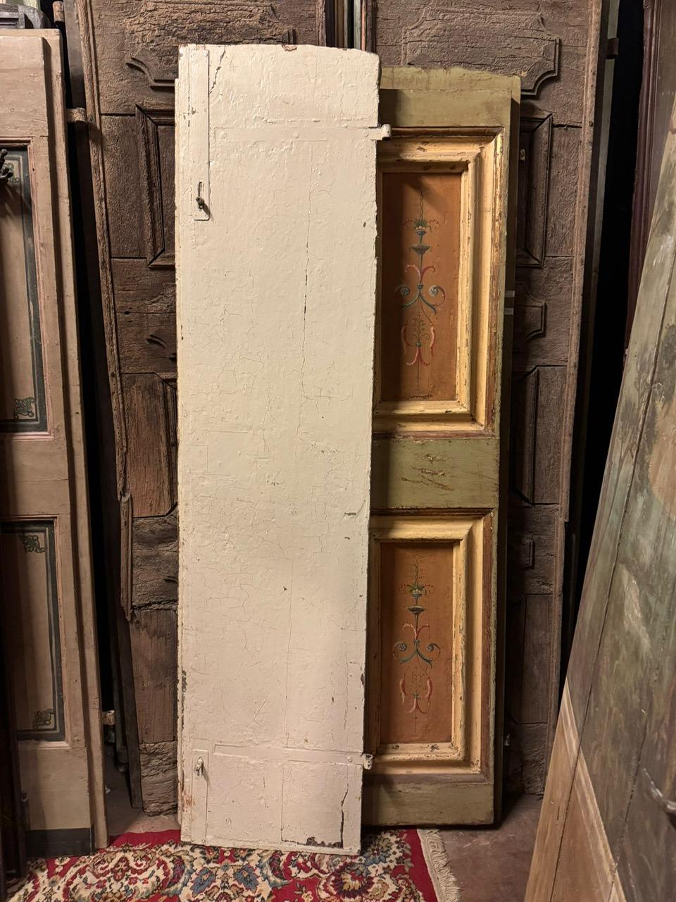 Hand-Painted Interior door in lacquered wood with two doors and painted panels, Italy For Sale