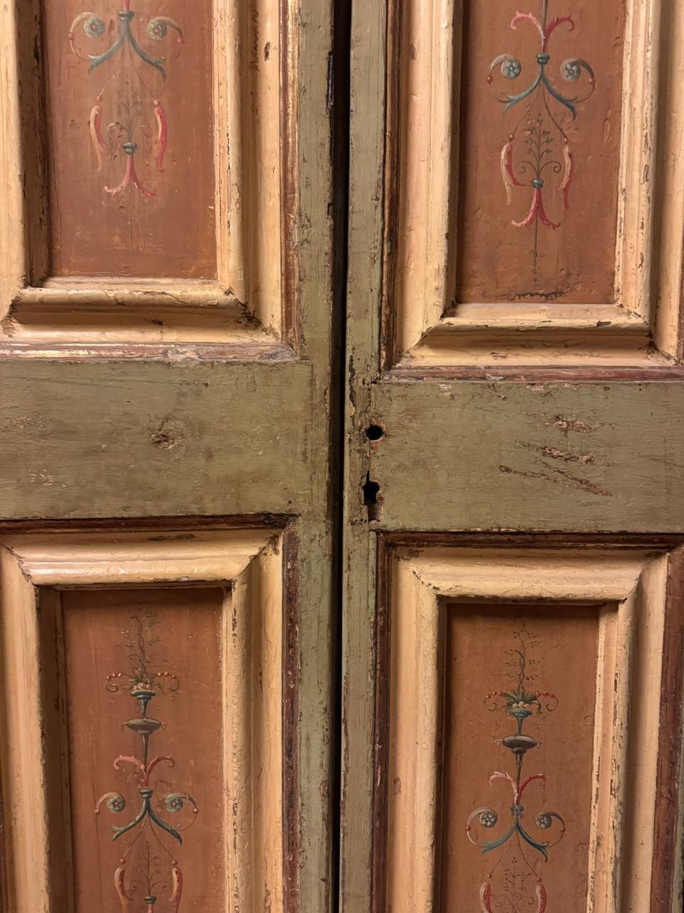 Poplar Interior door in lacquered wood with two doors and painted panels, Italy For Sale
