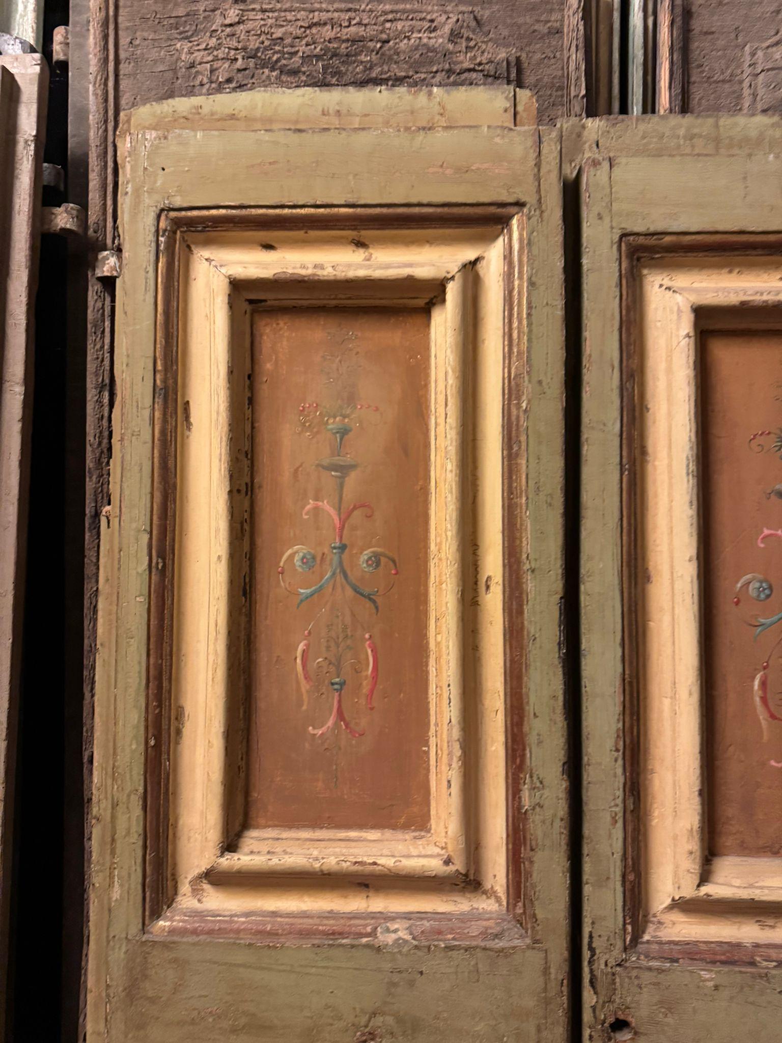 Interior door in lacquered wood with two doors and painted panels, Italy For Sale 1