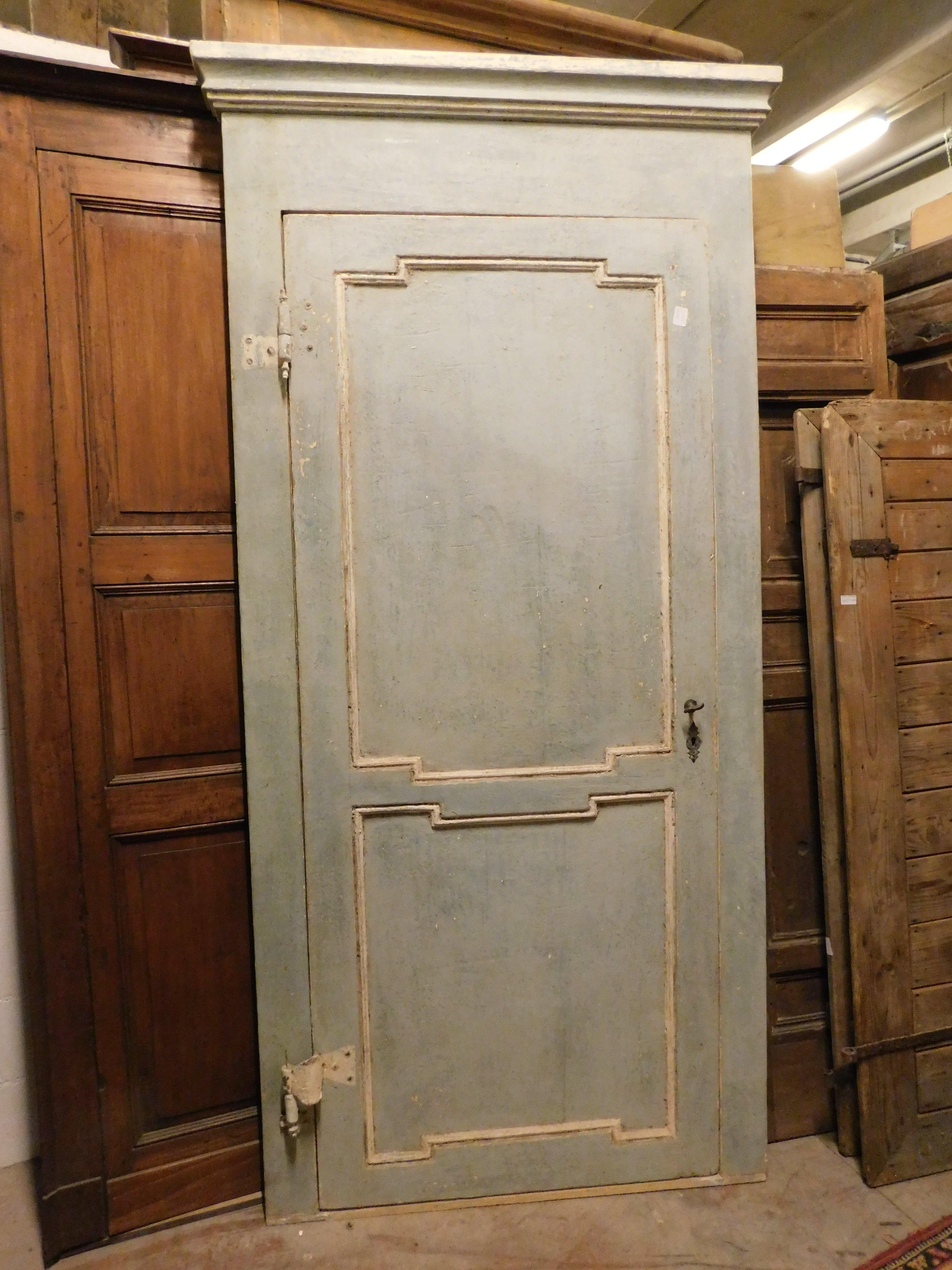 Italian Interior door in light blue lacquered wood with frame, Italy For Sale