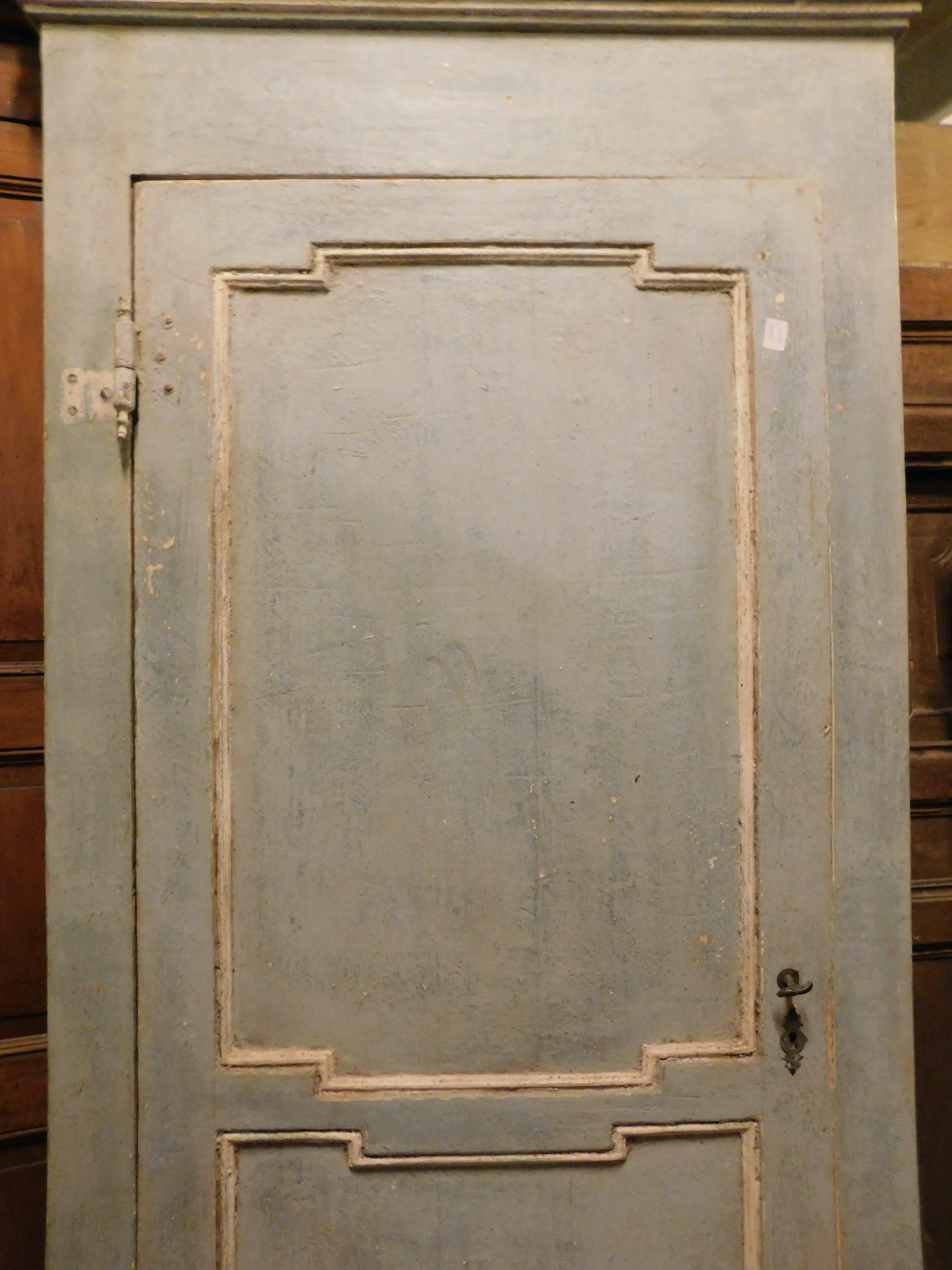 Hand-Painted Interior door in light blue lacquered wood with frame, Italy For Sale