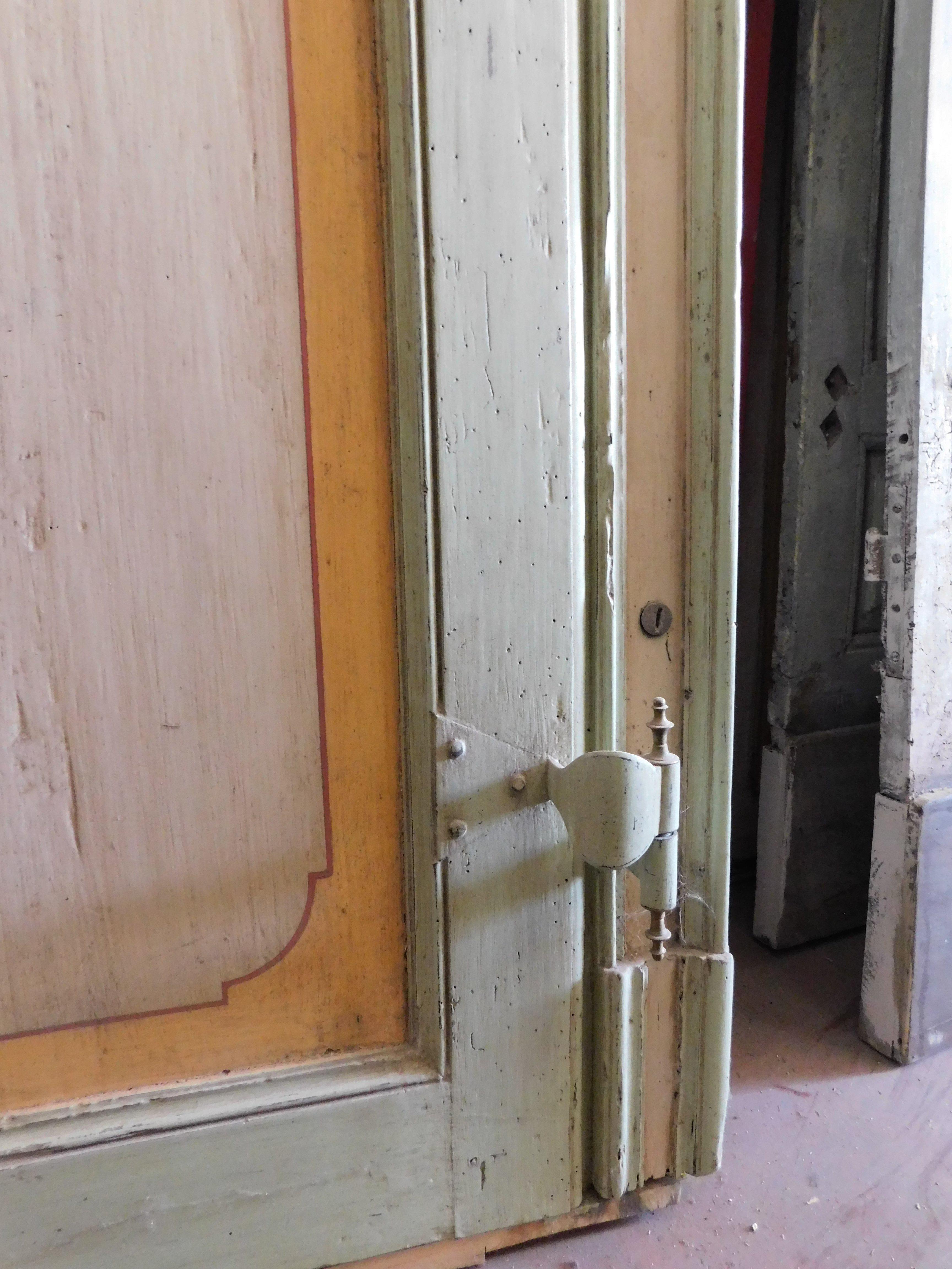 18th Century and Earlier Interior door in painted wood, complete with frame and painted overdoor, Italy For Sale