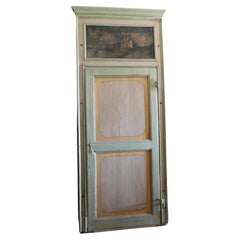 Interior door in painted wood, complete with frame and painted overdoor, Italy