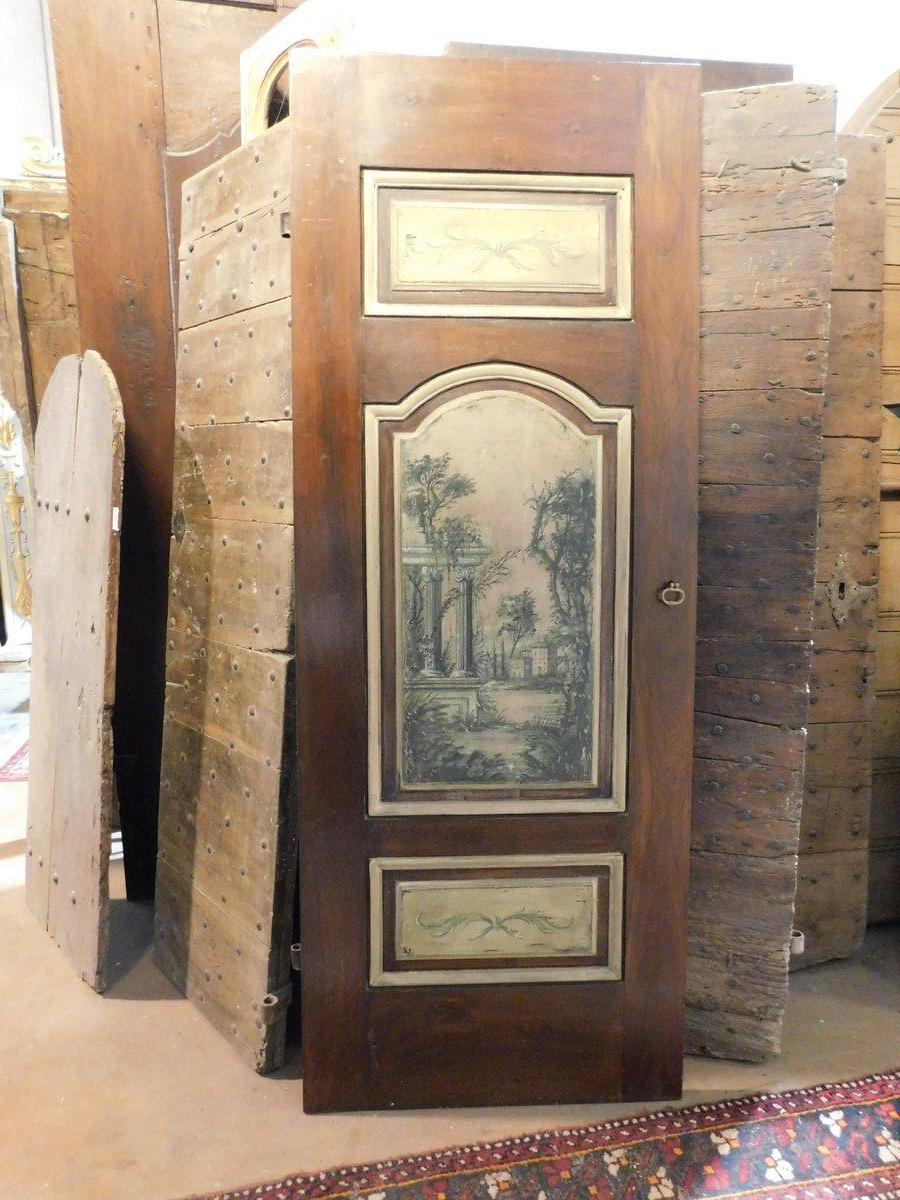 Puerta interior, panel de nogal de una hoja, con panel pintado, Italia Pintado a mano en venta