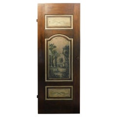 Puerta interior, panel de nogal de una hoja, con panel pintado, Italia