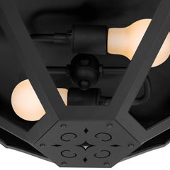 Hexagonal Spanish Revival Ceiling Light – Handmade Flush Mount in Matte Black