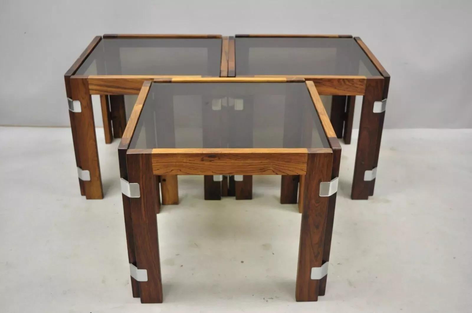 Interior Form Mid Century Danish Modern Rosewood & Glas Beistelltische - 3 Stück im Angebot 5