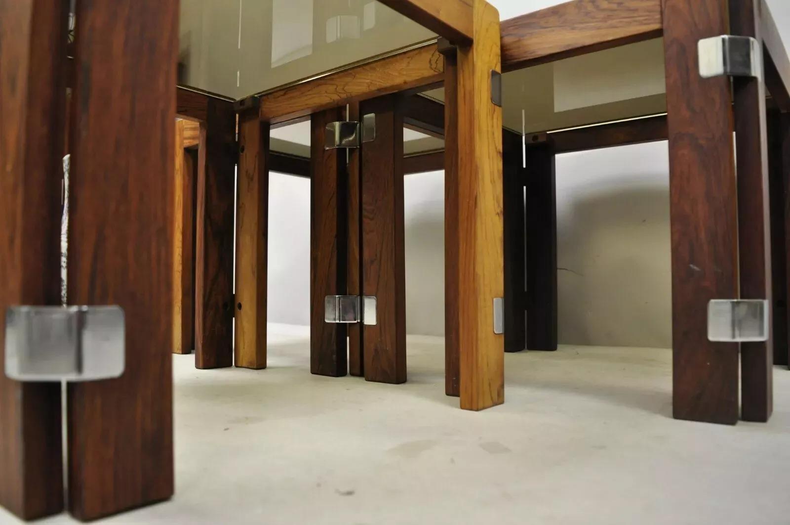 Interior Form Mid Century Danish Modern Rosewood & Glas Beistelltische - 3 Stück im Angebot 1