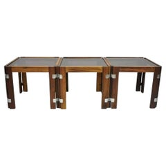 Tavolini in legno di palissandro e vetro di Interior Form A, metà del secolo scorso, 3 pezzi