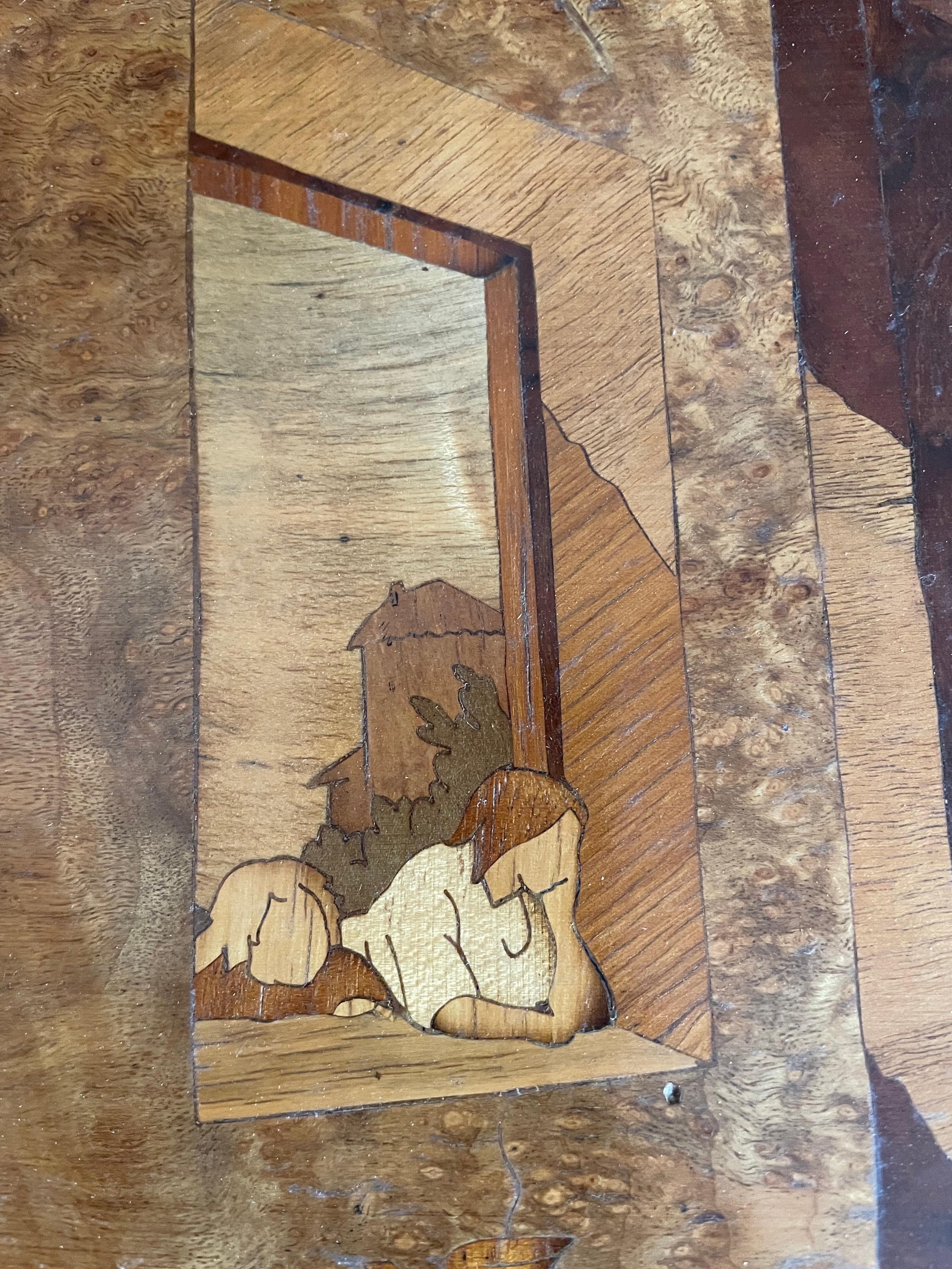 Boxwood Interior Genre Scene Late-20th Century Italian Wood Inlaid Marquetry Panel For Sale