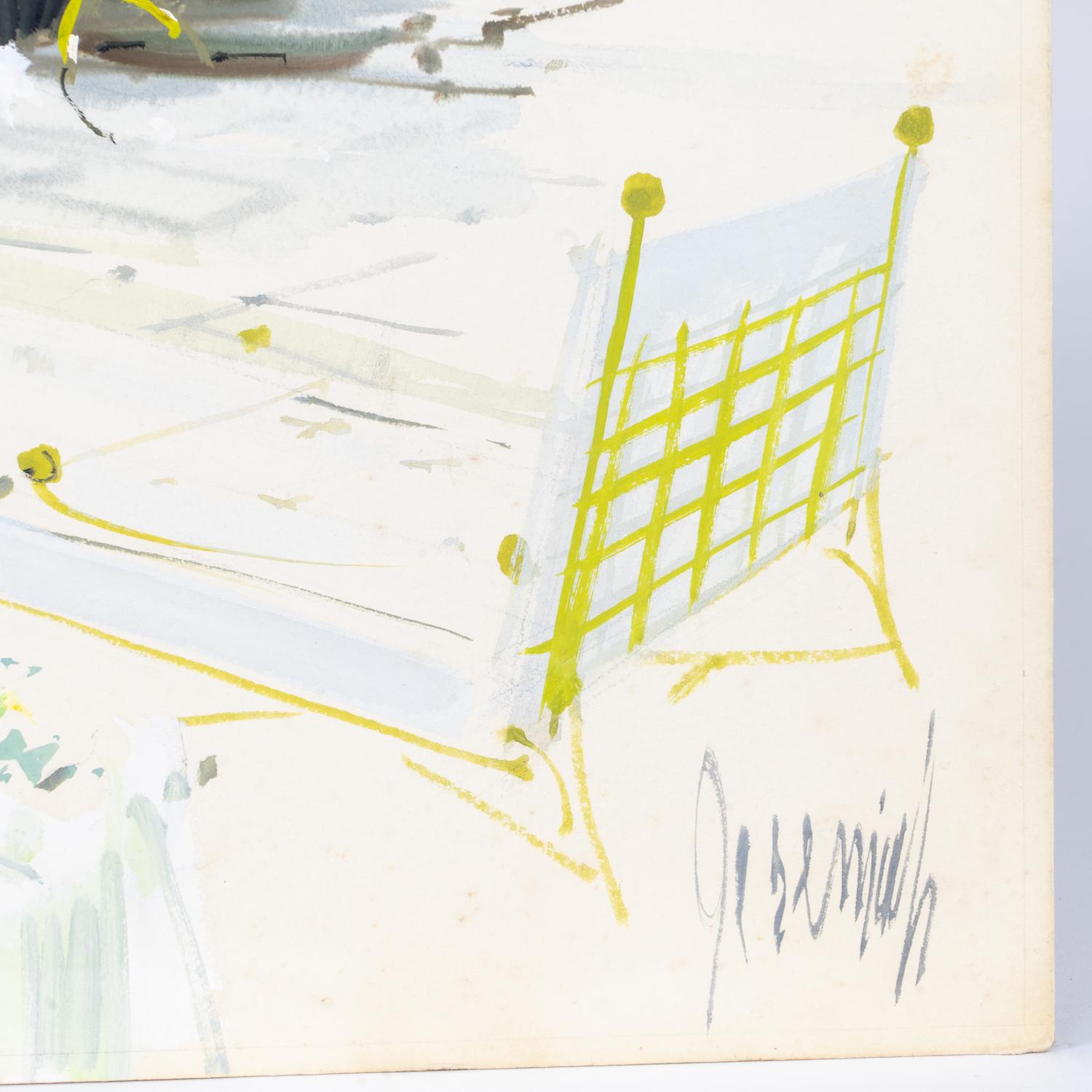 Interior Illustration, circa 1970, Signed 