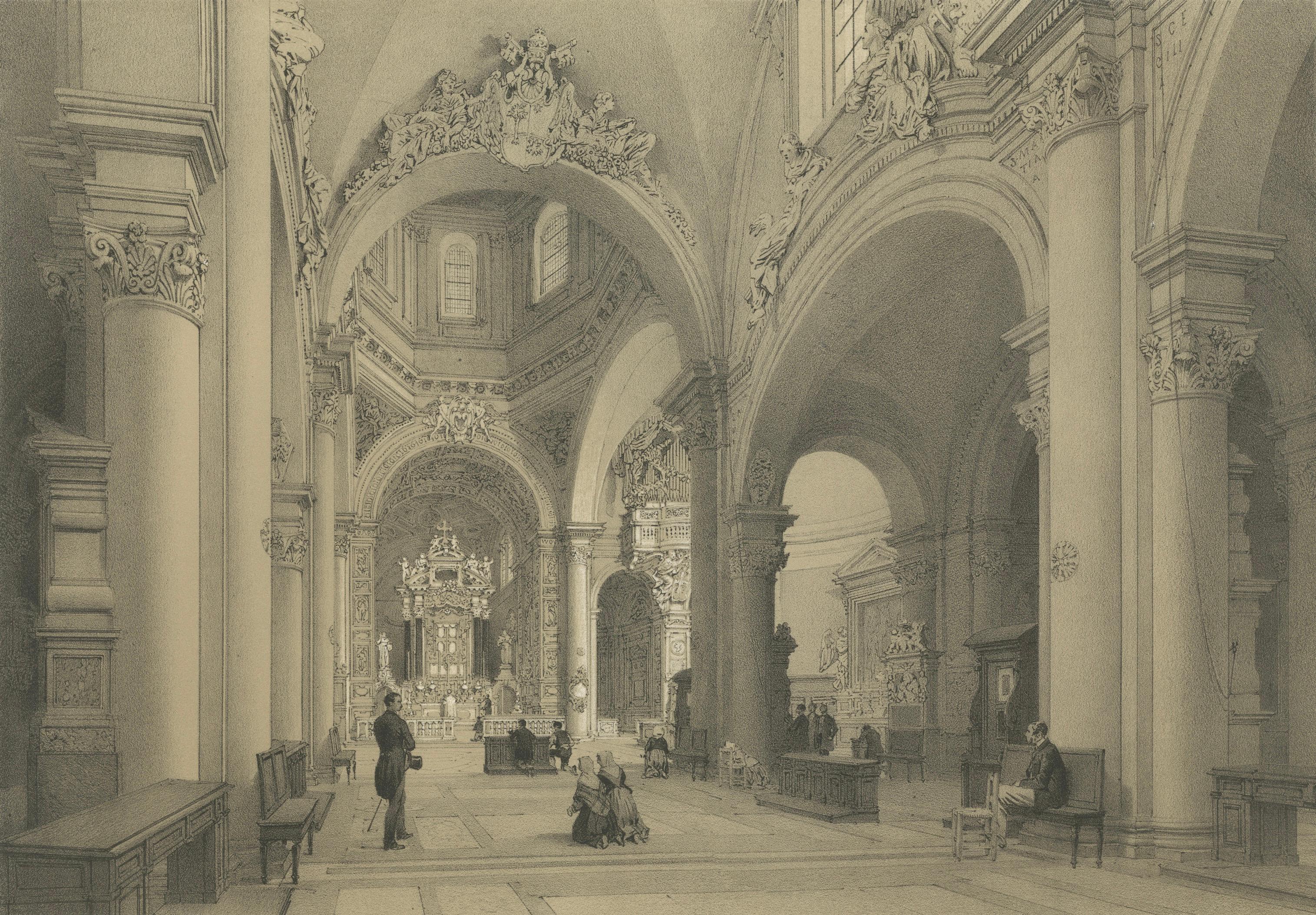 Interior of Santa Maria del Popolo, Rome – Benoist 1869 Lithograph