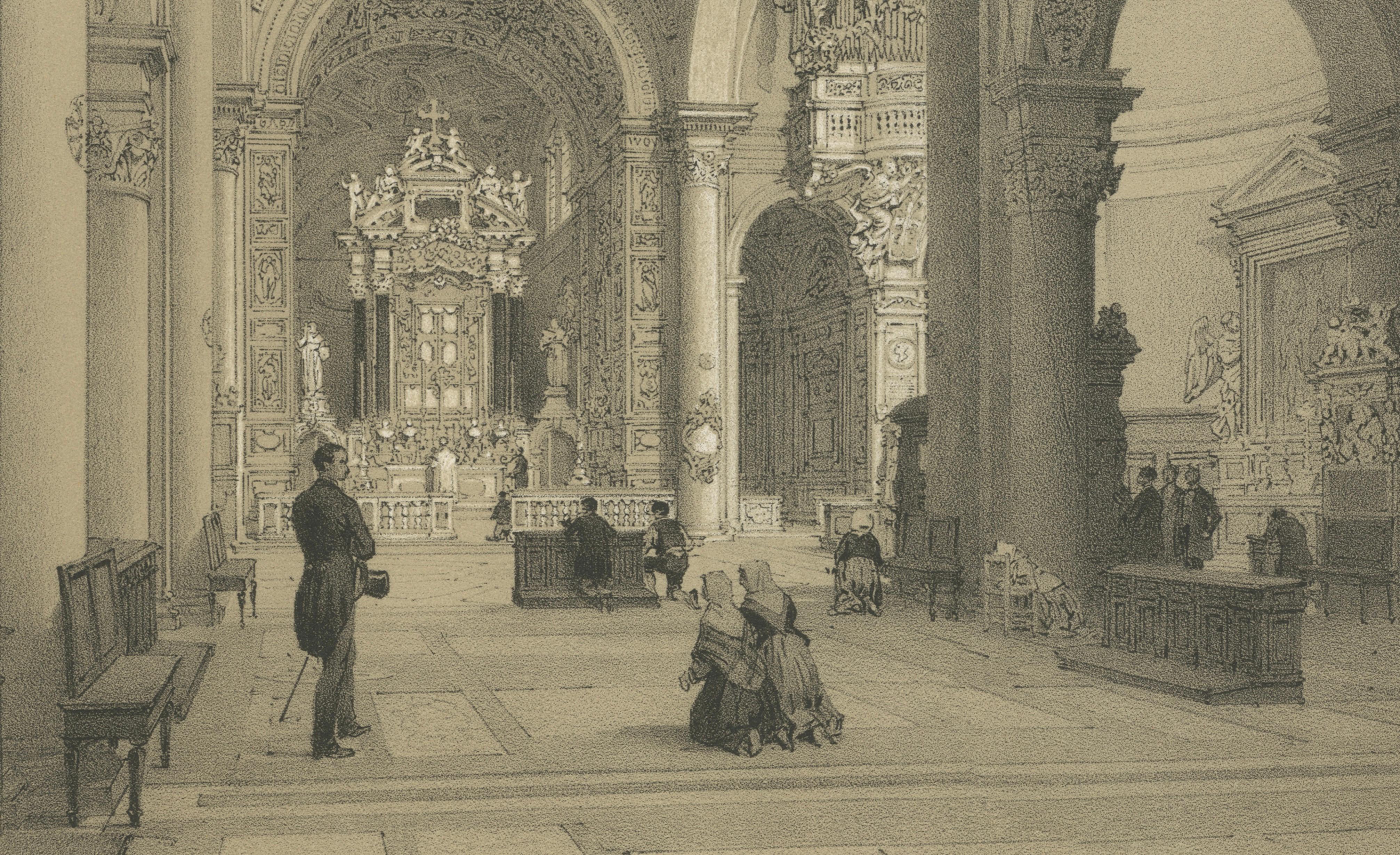 Interior of Santa Maria del Popolo, Rome – Benoist 1869 Lithograph