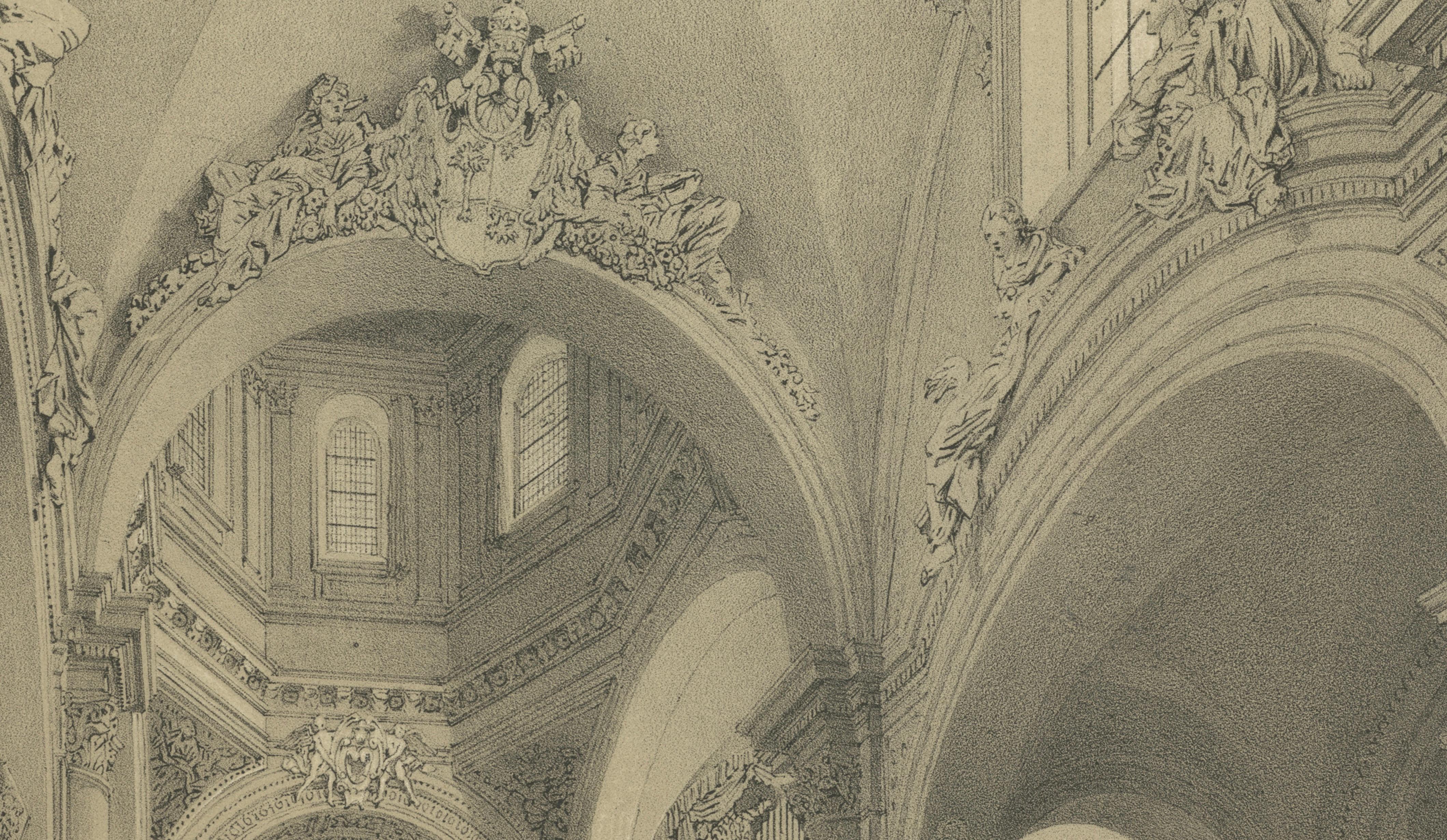 Interior of Santa Maria del Popolo, Rome – Benoist 1869 Lithograph