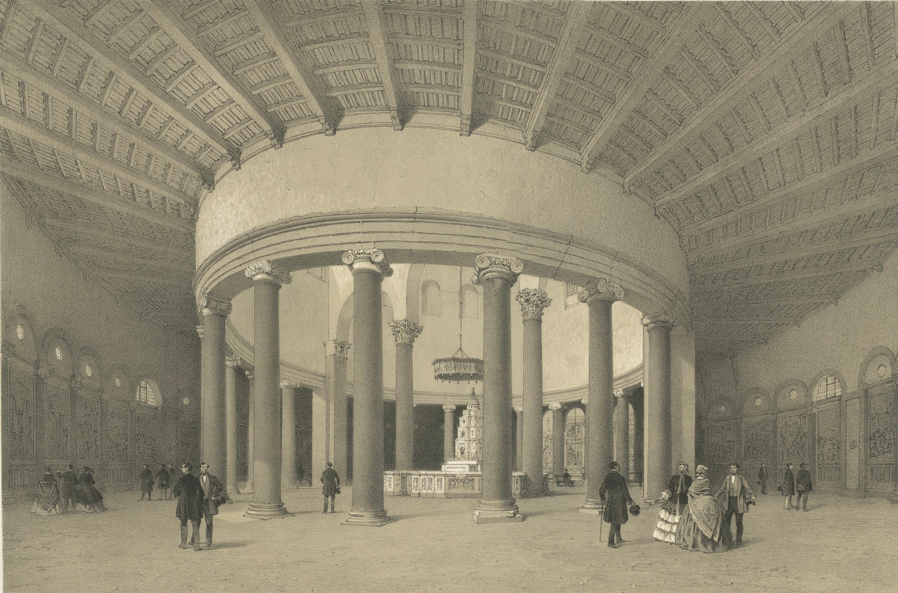 Interior of Santo Stefano Rotondo, Rome – Benoist 1869 Lithograph
