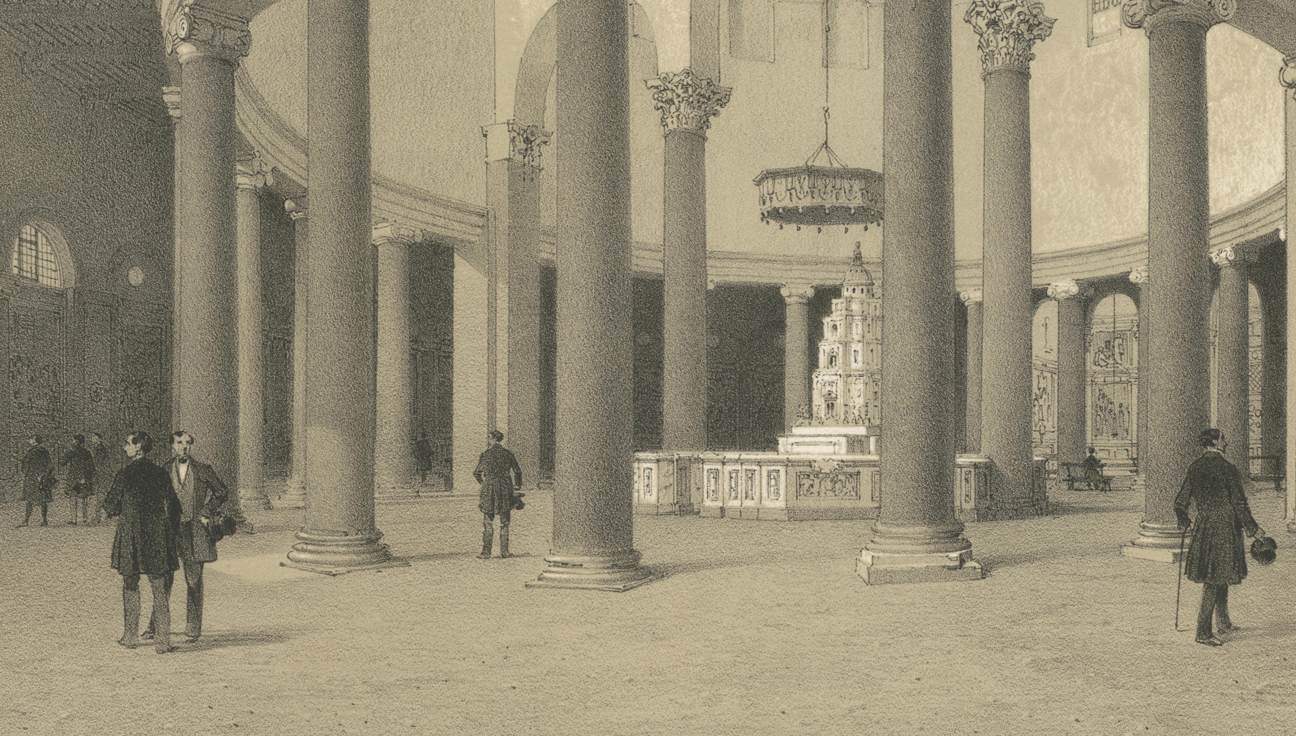 Interior of Santo Stefano Rotondo, Rome – Benoist 1869 Lithograph