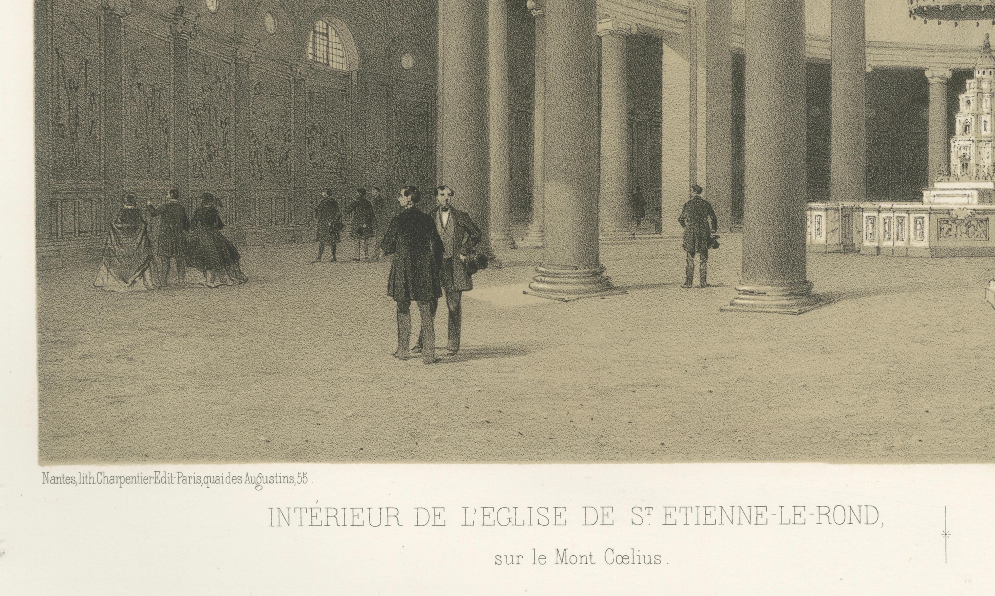 Interior of Santo Stefano Rotondo, Rome – Benoist 1869 Lithograph