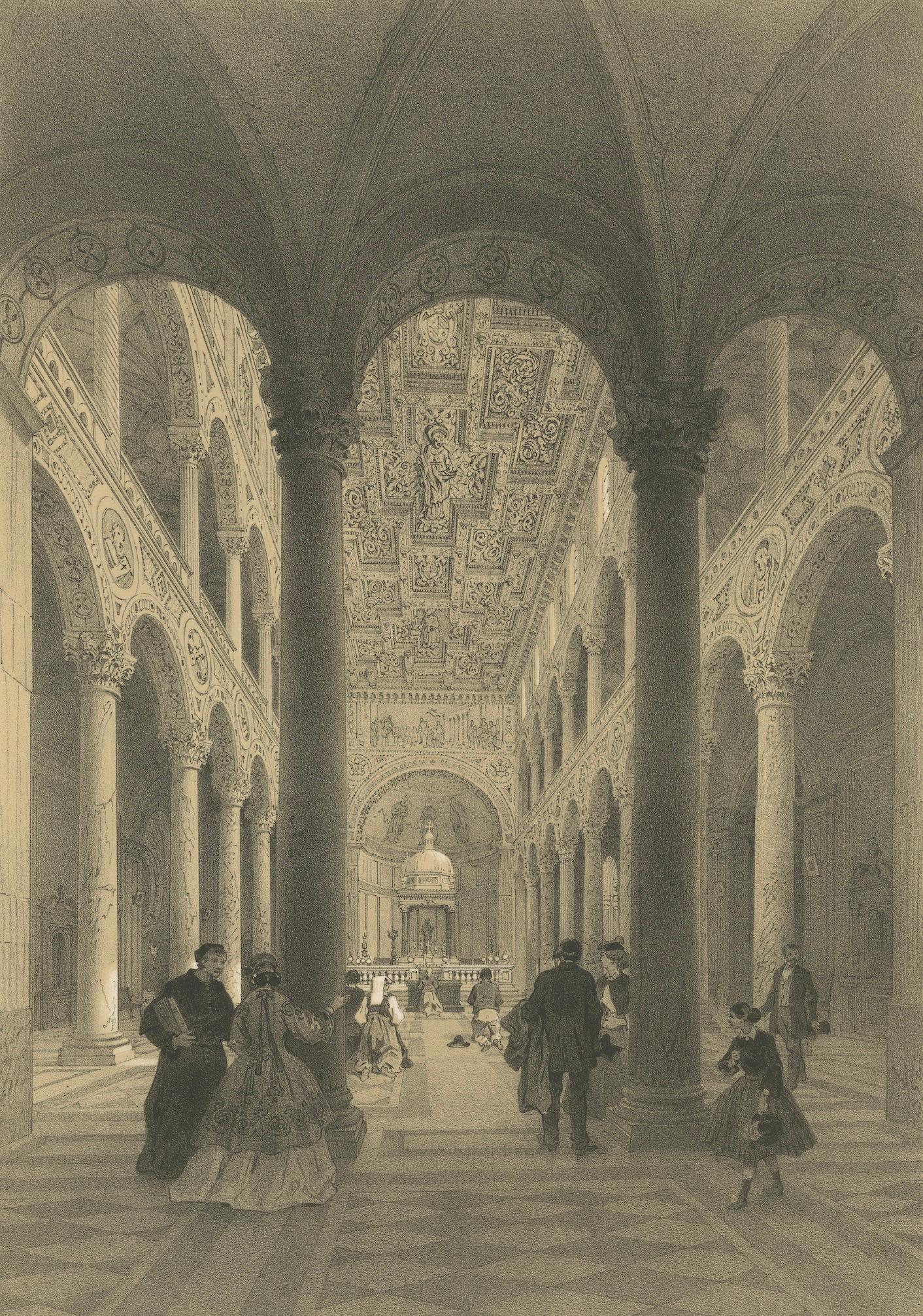 Interior of St Agnes Outside the Walls, Rome – Classical Basilica View, 1868