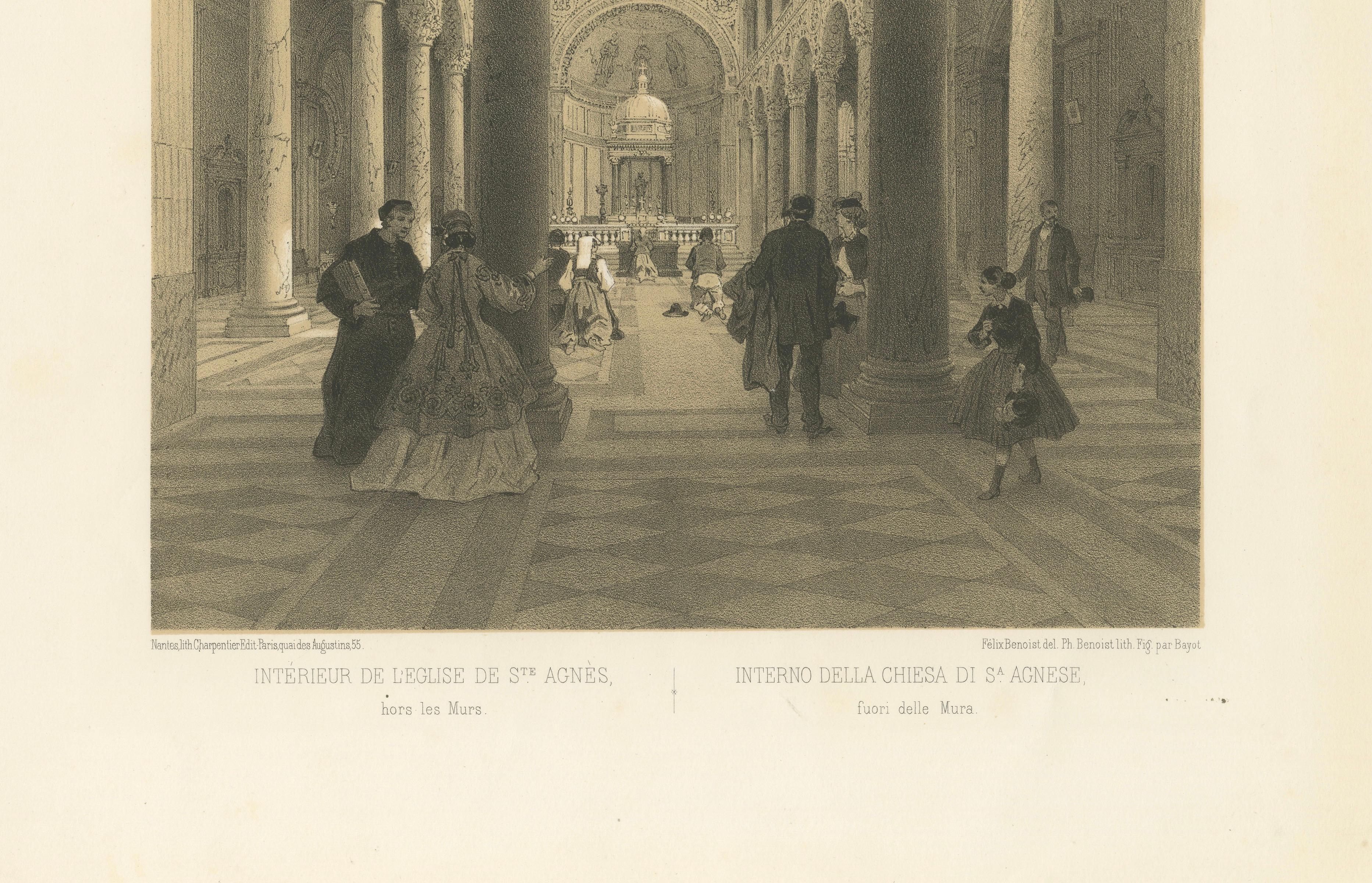 Interior of St Agnes Outside the Walls, Rome – Classical Basilica View, 1868