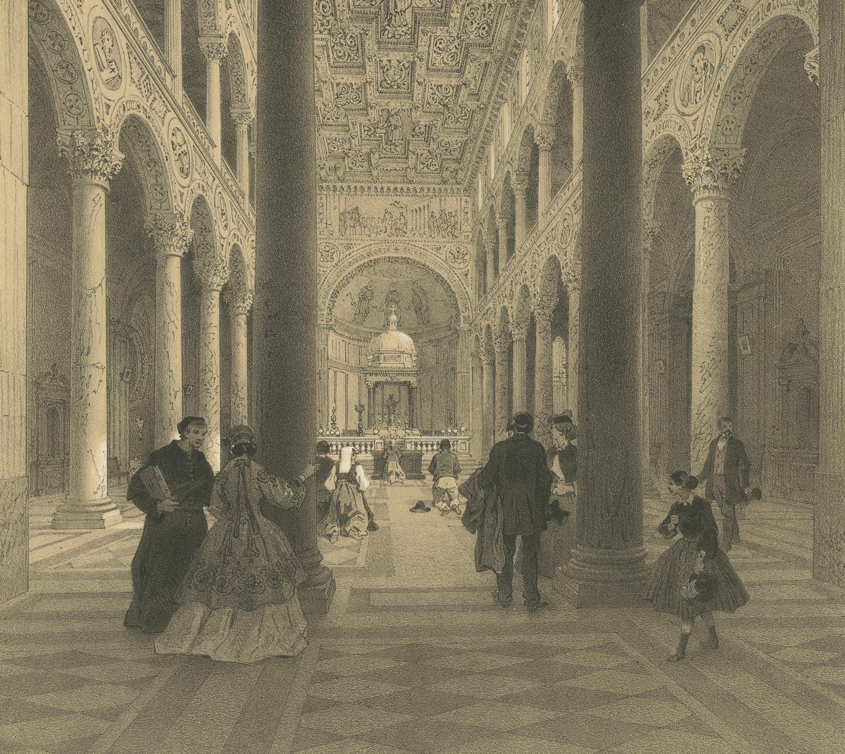 Interior of St Agnes Outside the Walls, Rome – Classical Basilica View, 1868