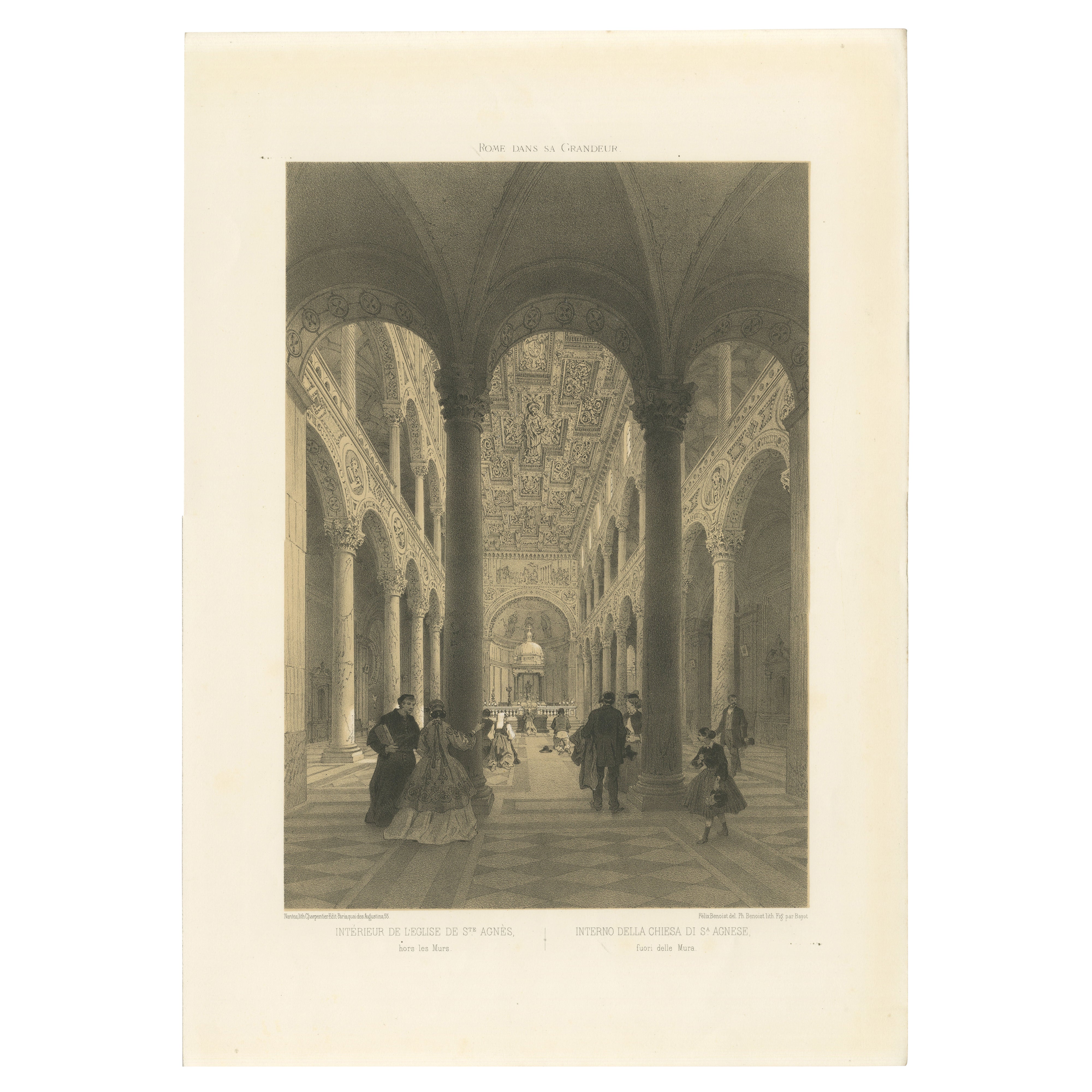 Interior de Santa Inés Extramuros, Roma - Vista clásica de la basílica, 1868
