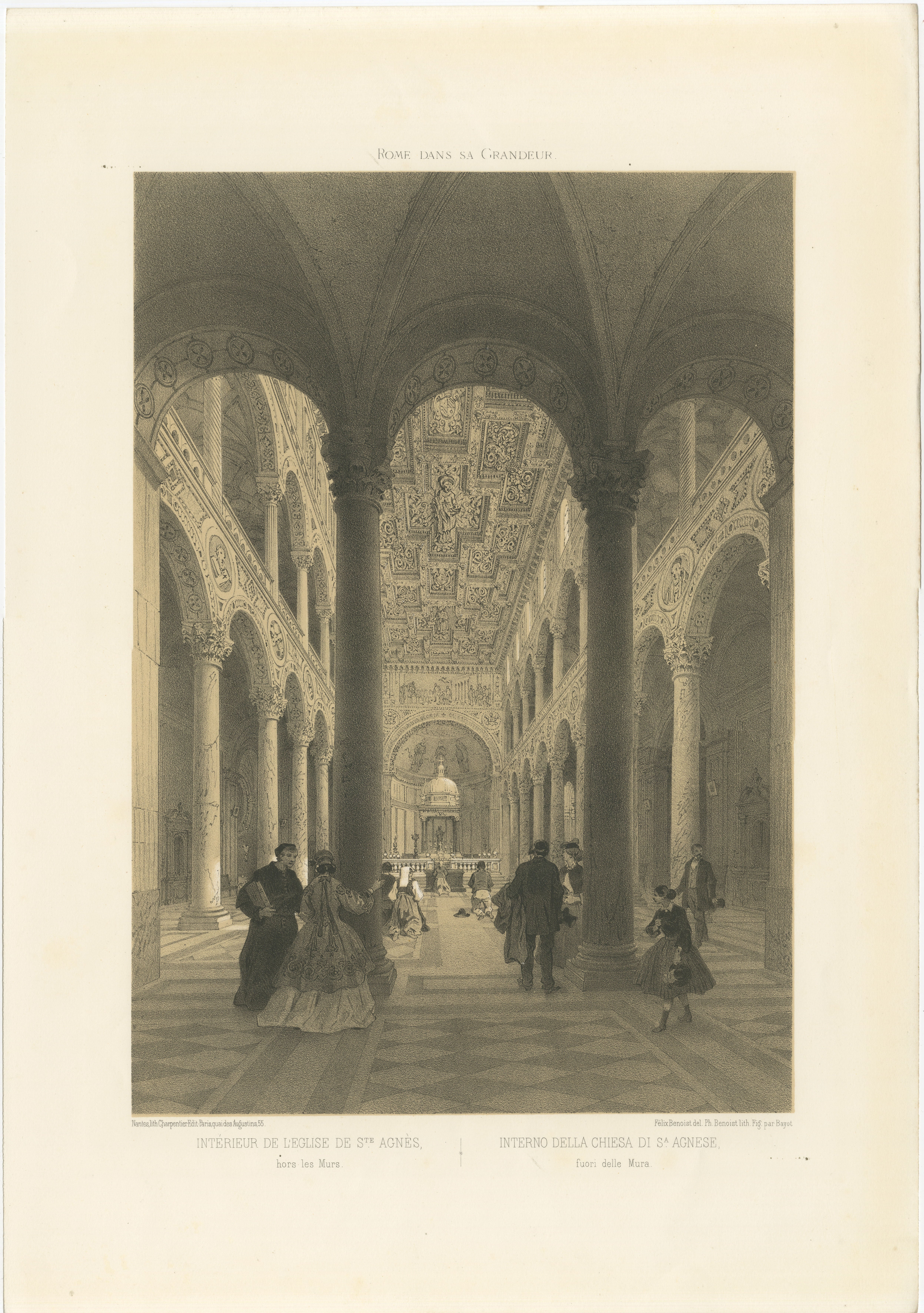 Interior of St Agnes Outside the Walls, Rome – Classical Basilica View, 1868