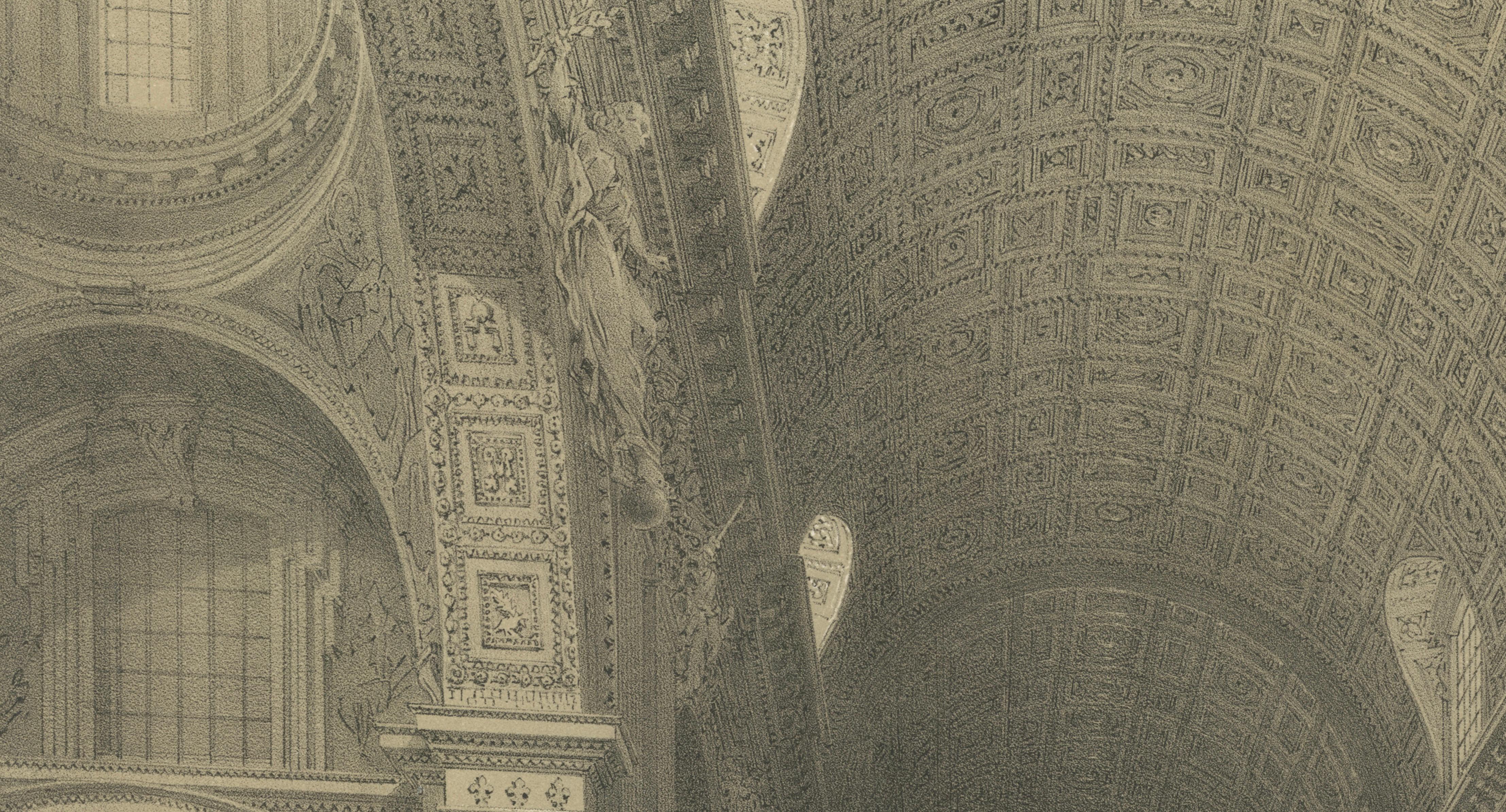Interior of St. Peter’s Basilica Vatican Rome – Benoist Lithograph 1869