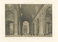 Interior of St. Peter’s Basilica Vatican Rome – Benoist Lithograph 1869